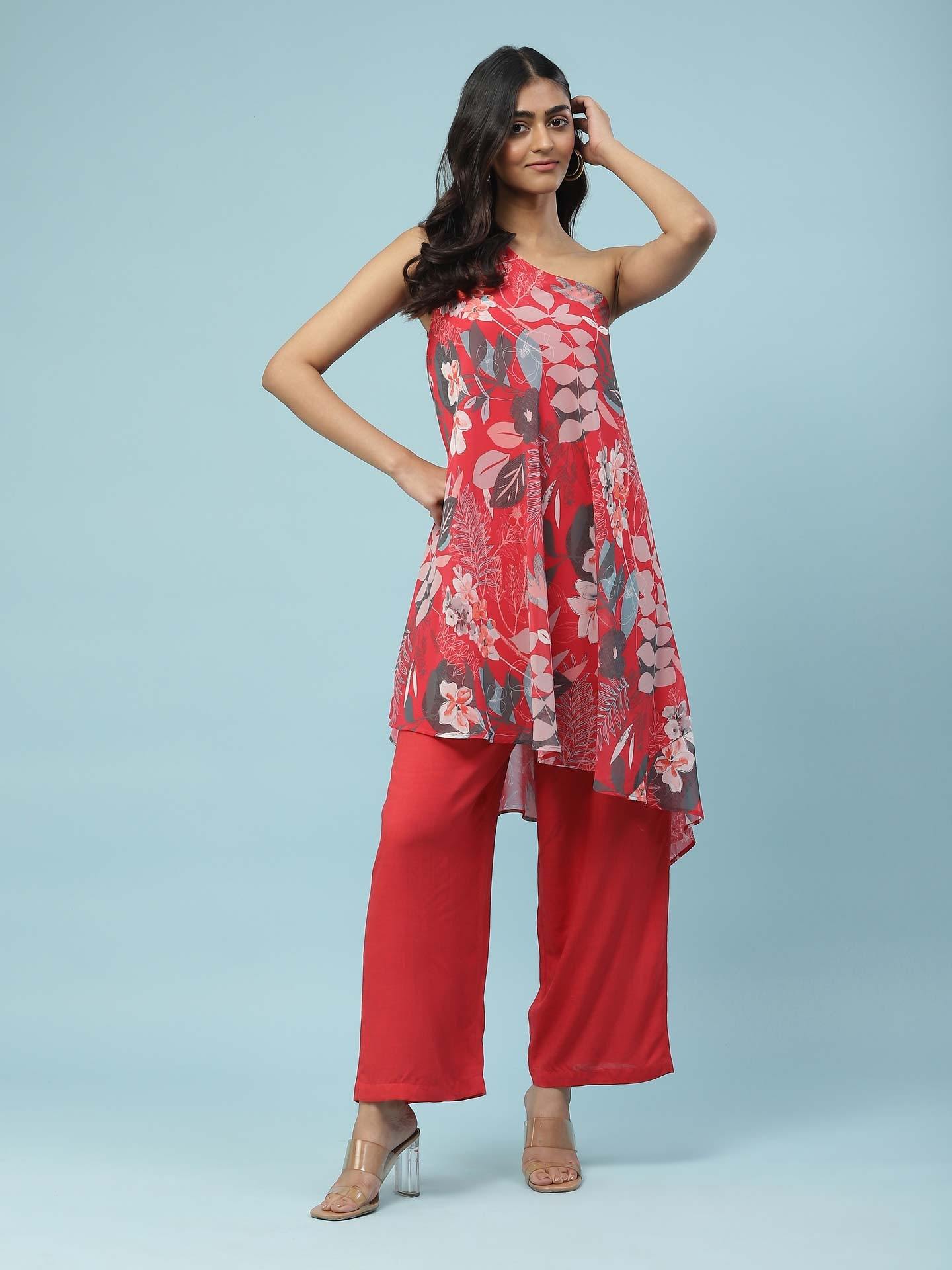 Red Jungle Graphic Kurta Set
