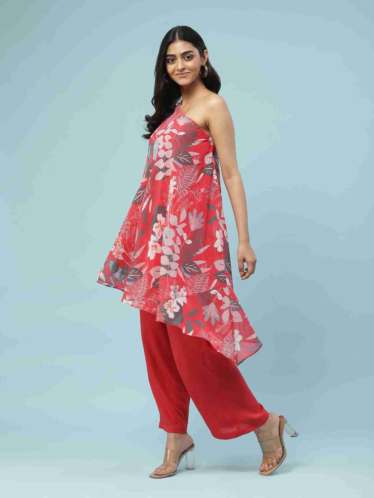 Red Jungle Graphic Kurta Set