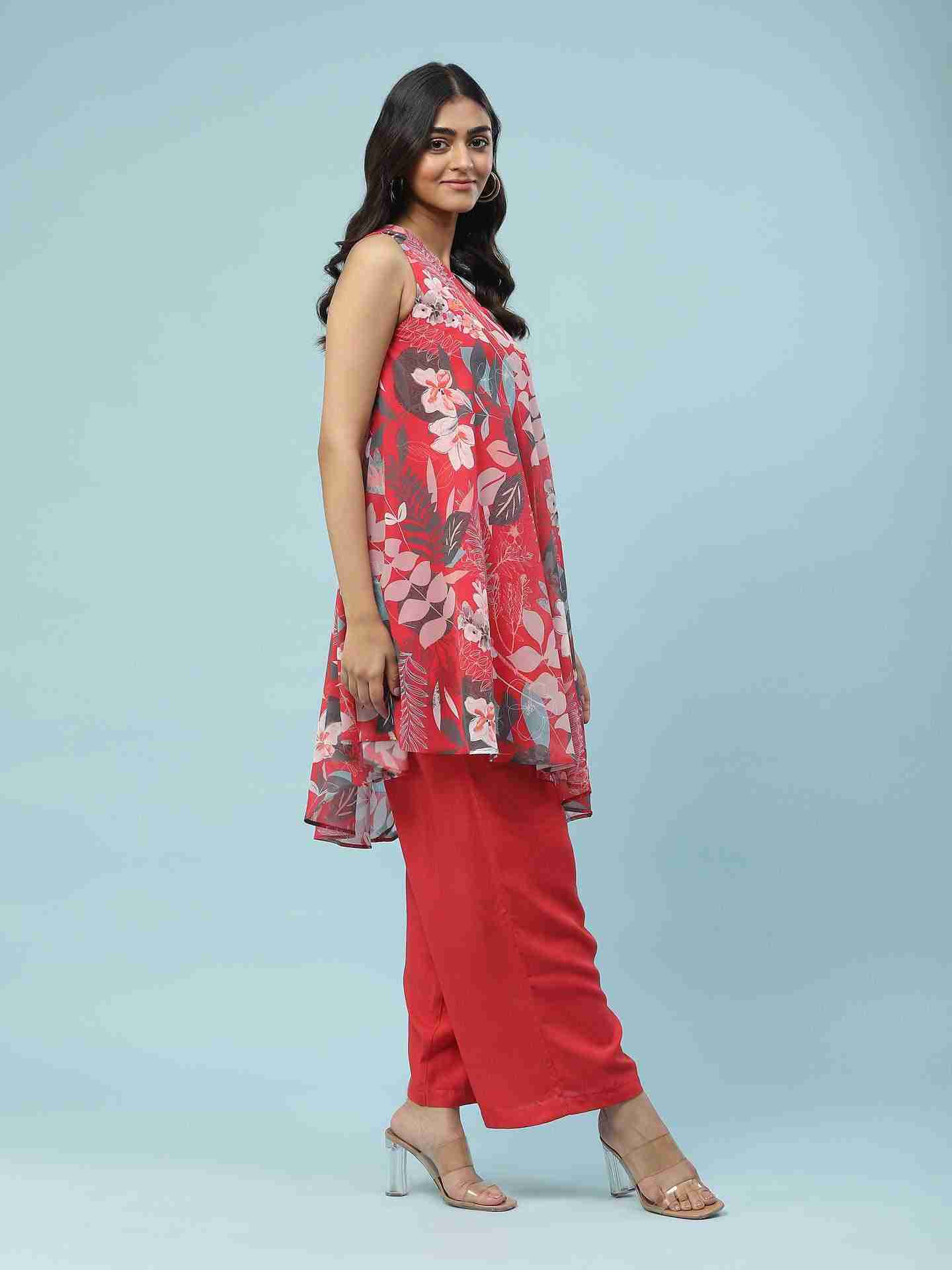 Red Jungle Graphic Kurta Set