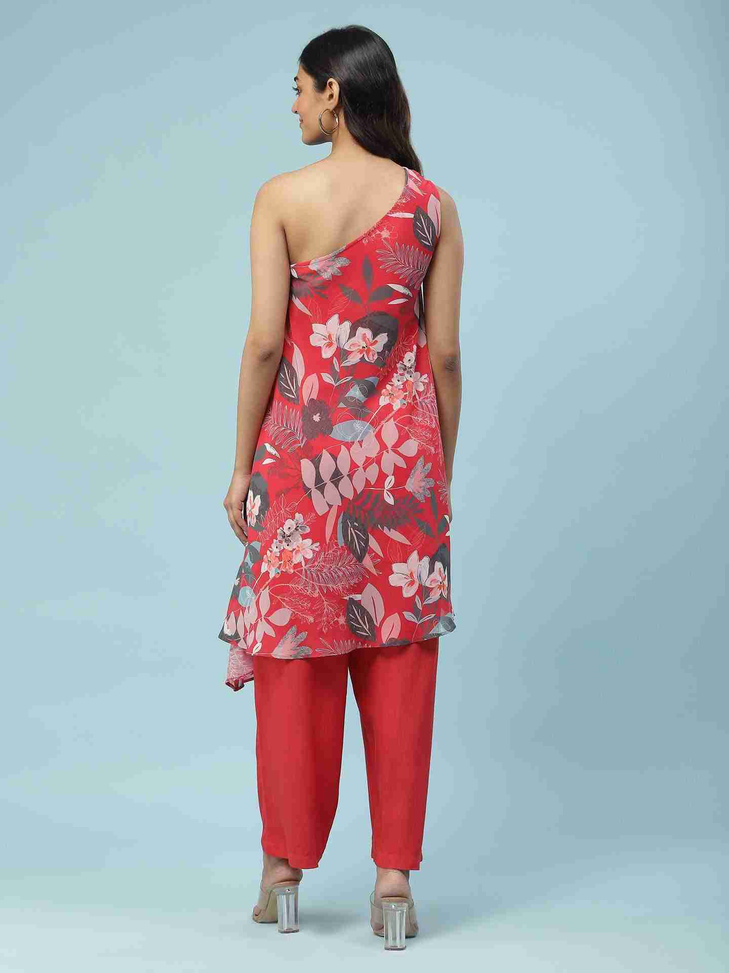 Red Jungle Graphic Kurta Set