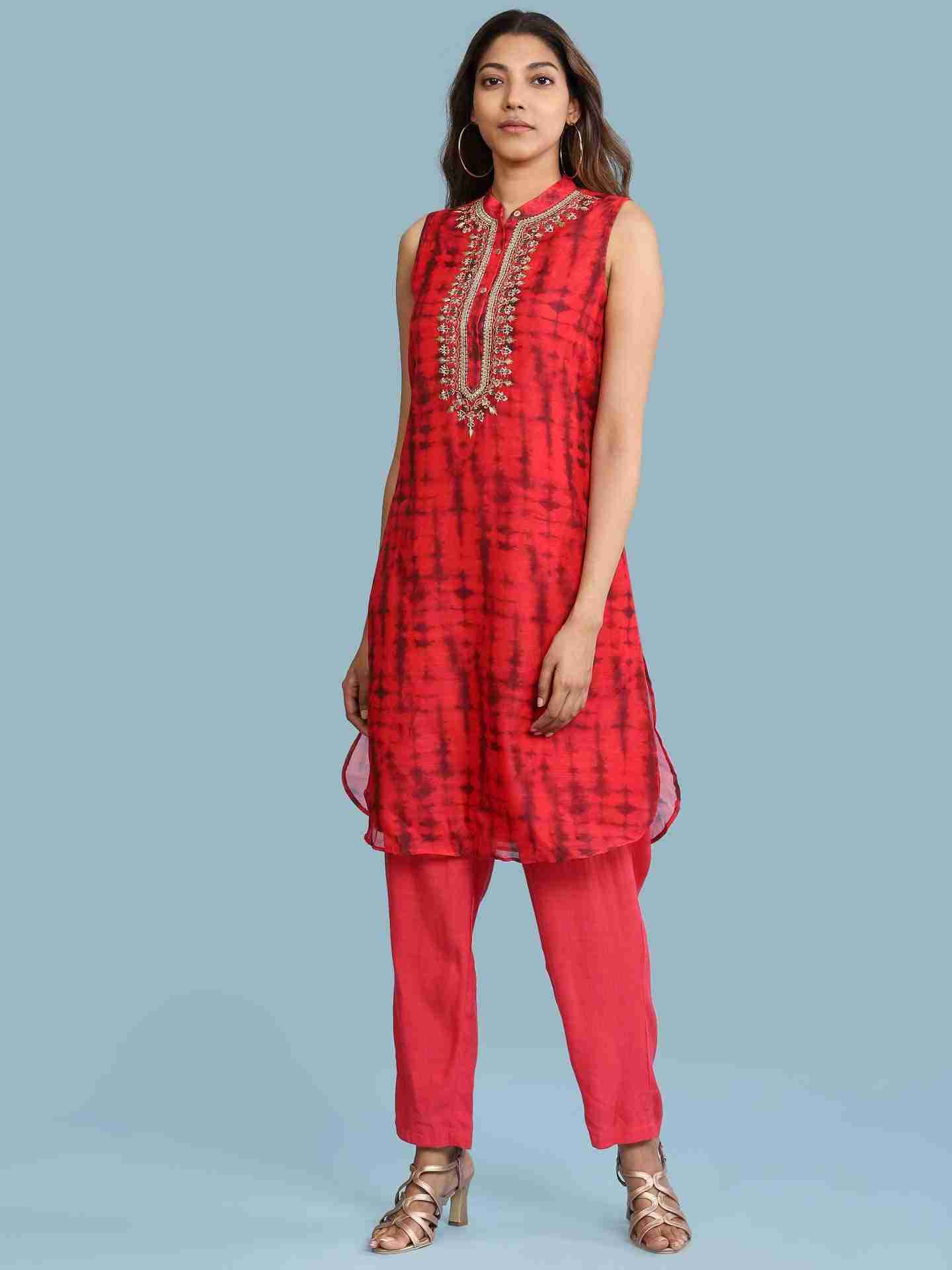 Red Shibori Kurta Set