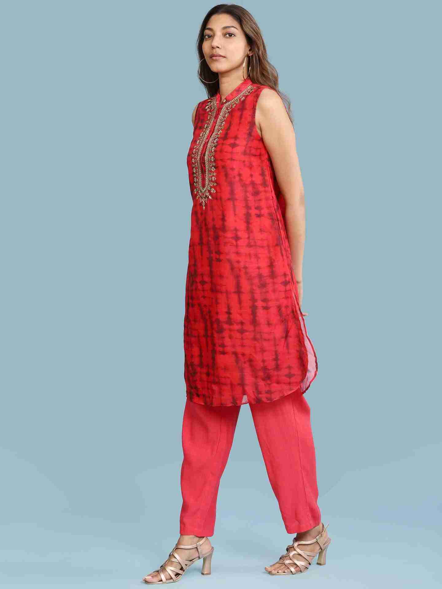 Red Shibori Kurta Set