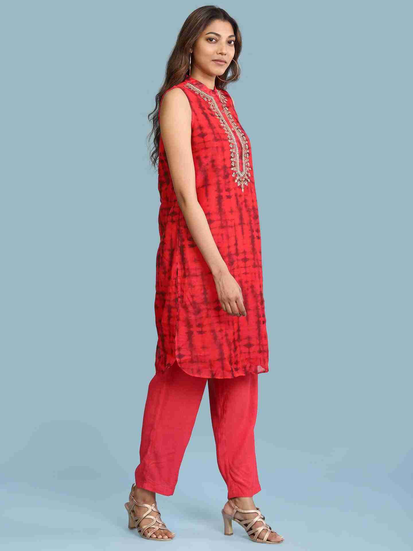 Red Shibori Kurta Set