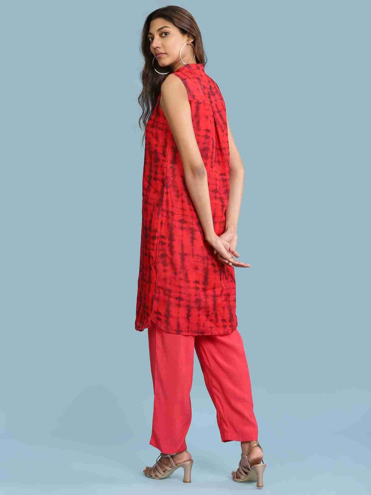 Red Shibori Kurta Set
