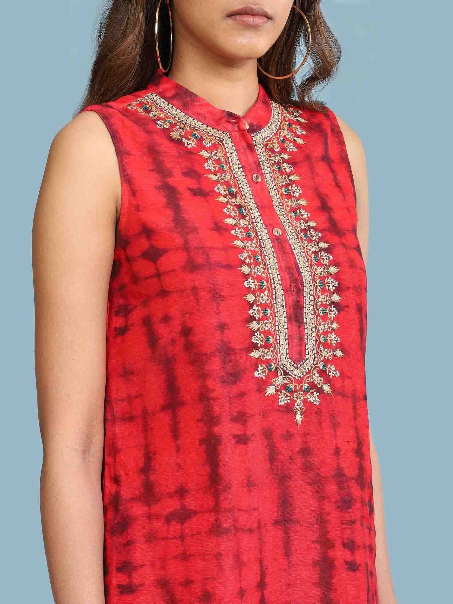 Red Shibori Kurta Set