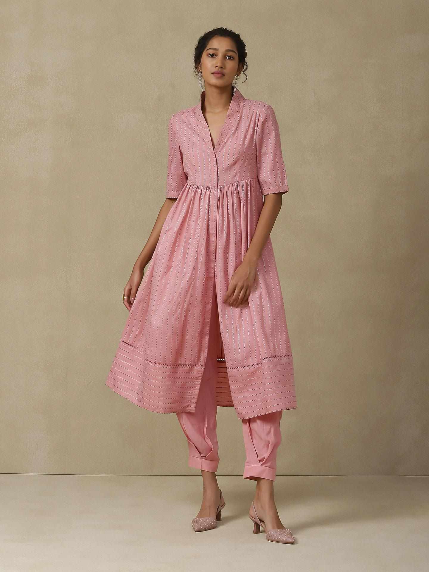 Peach Aiza Solid Kurta Set