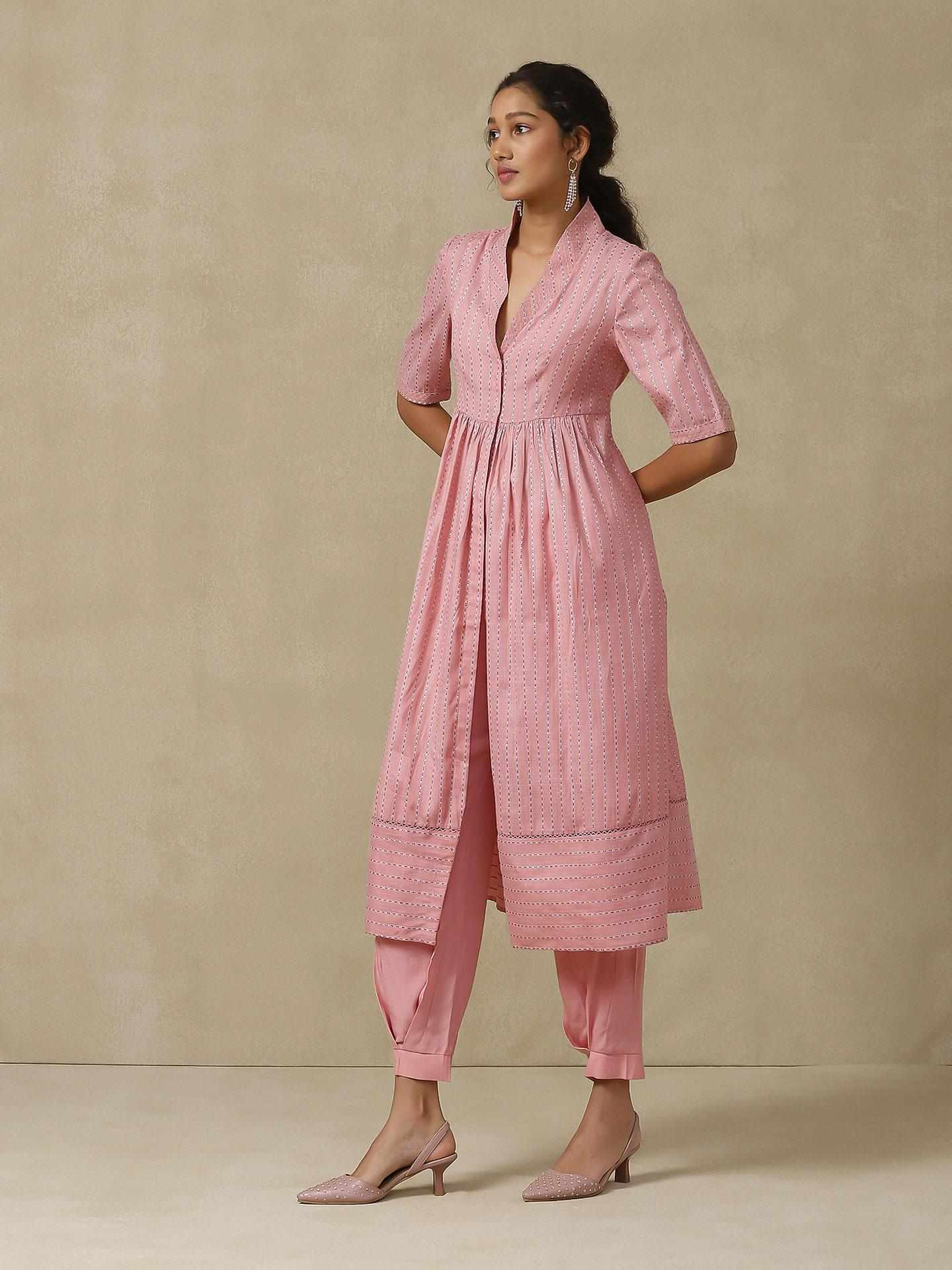 Peach Aiza Solid Kurta Set