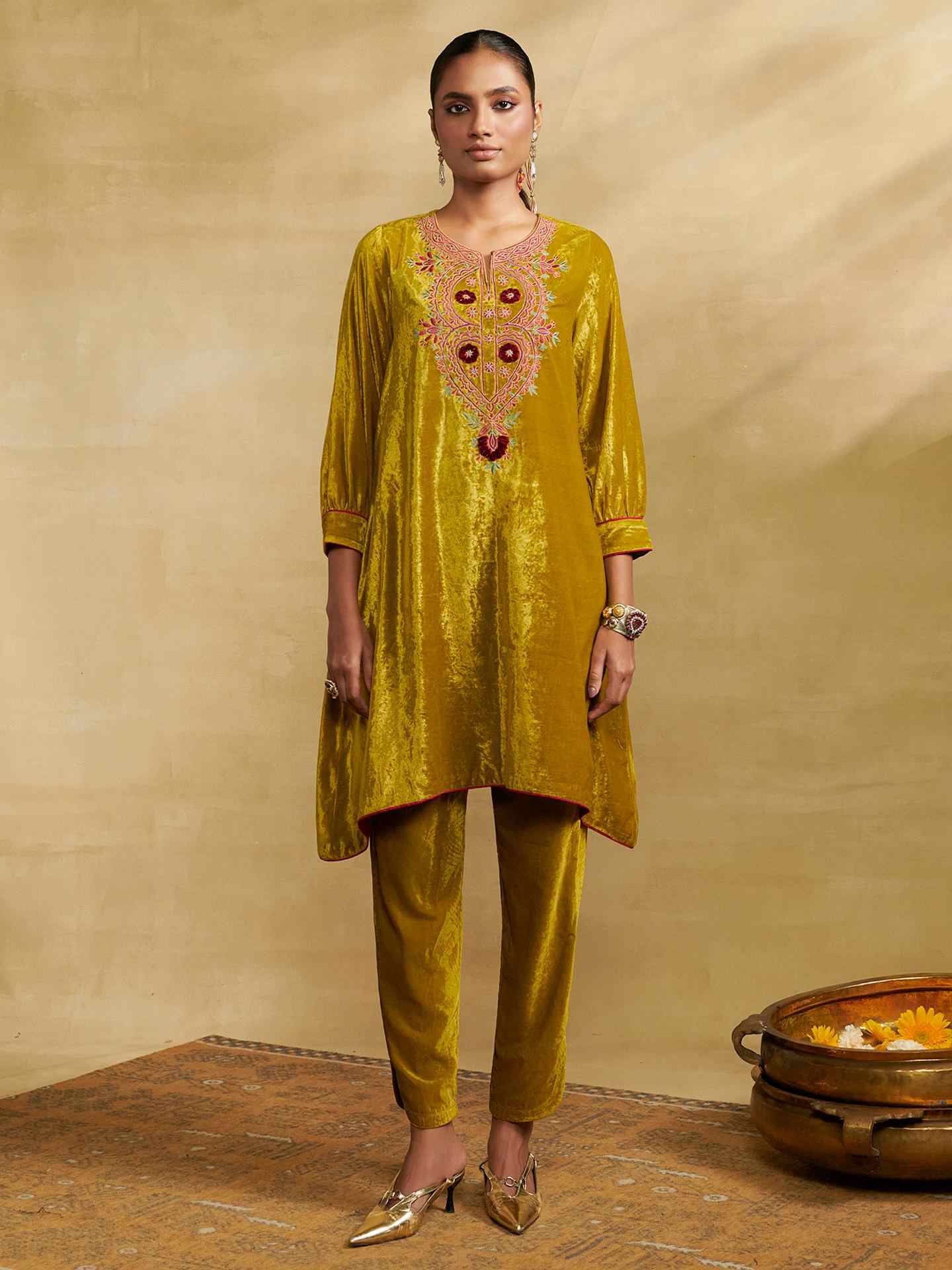 Lime Green Mulbery Festive Kurta Set