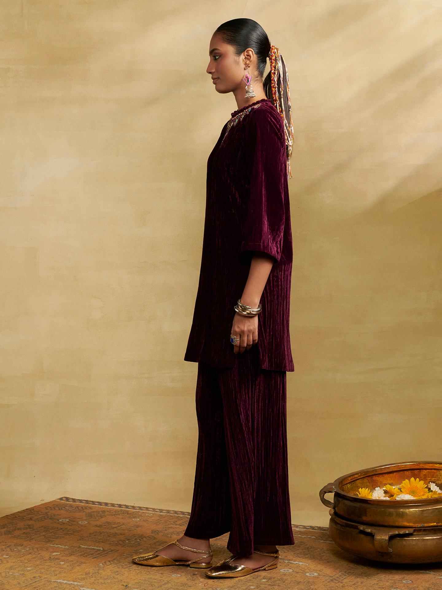Wine Nora Solid Festive Kurta Set