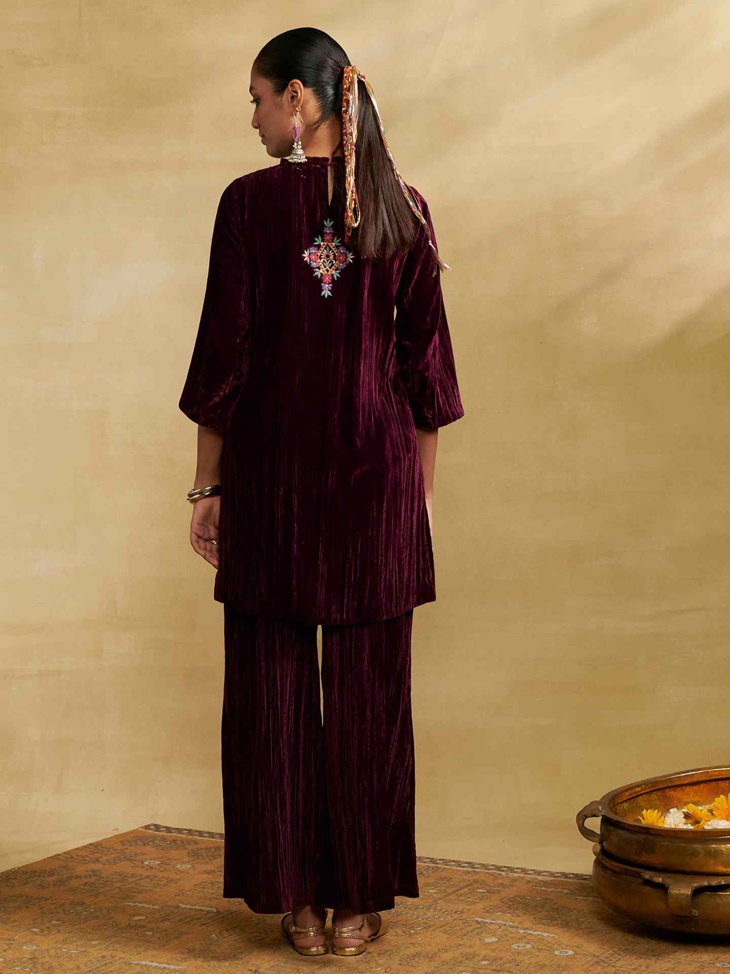Wine Nora Solid Festive Kurta Set