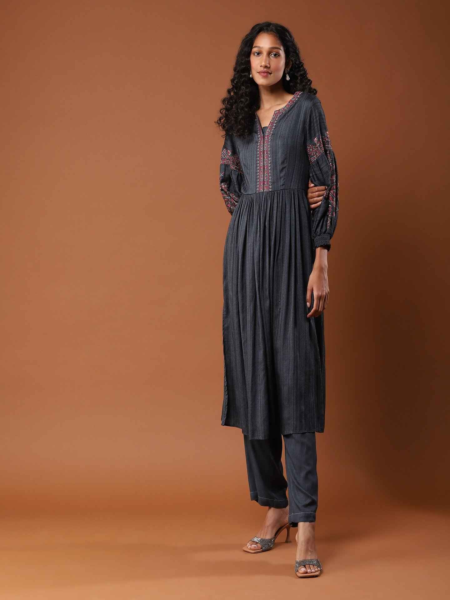 Grey Ludo Silk Suit Set