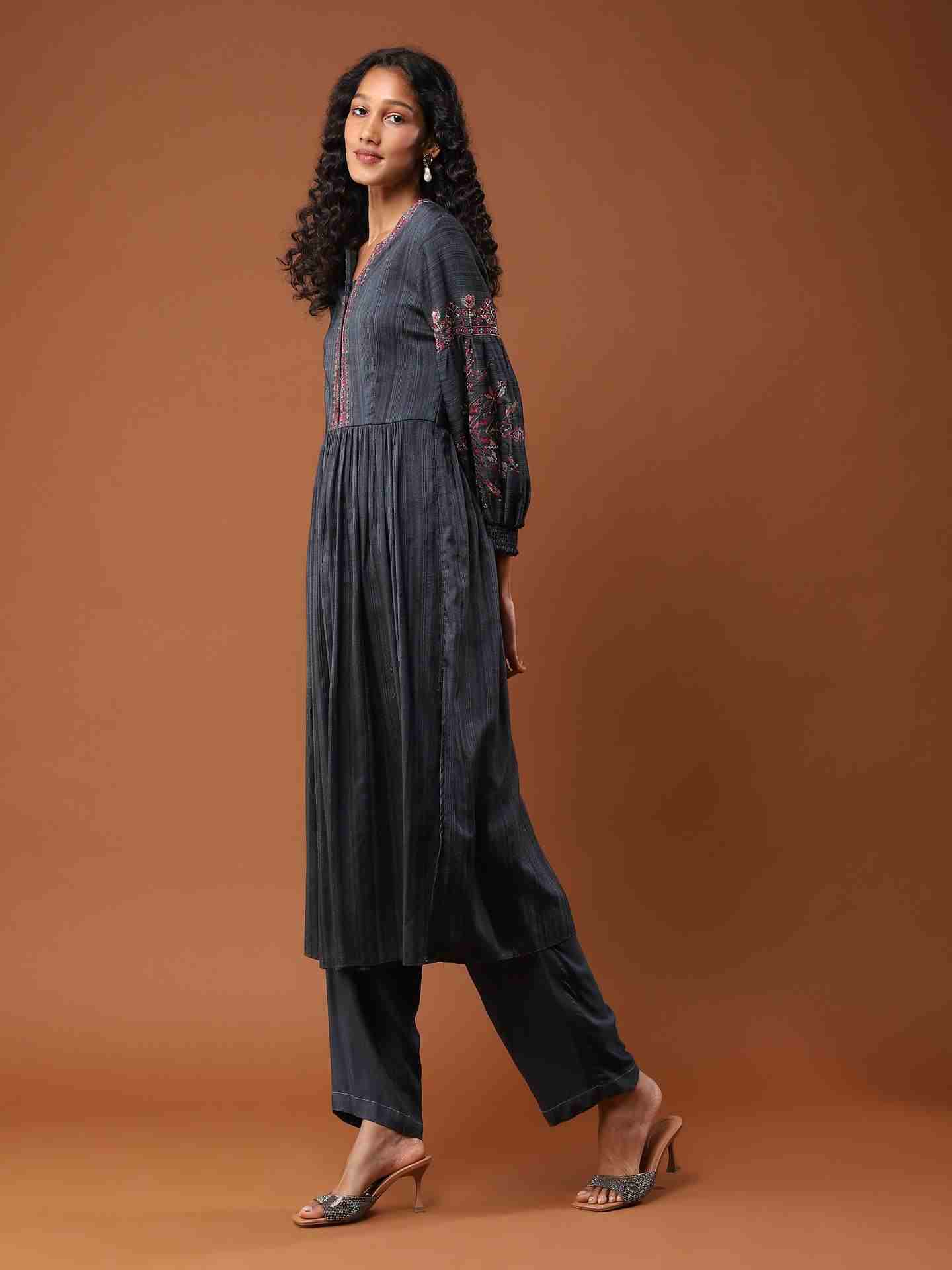 Grey Ludo Silk Suit Set