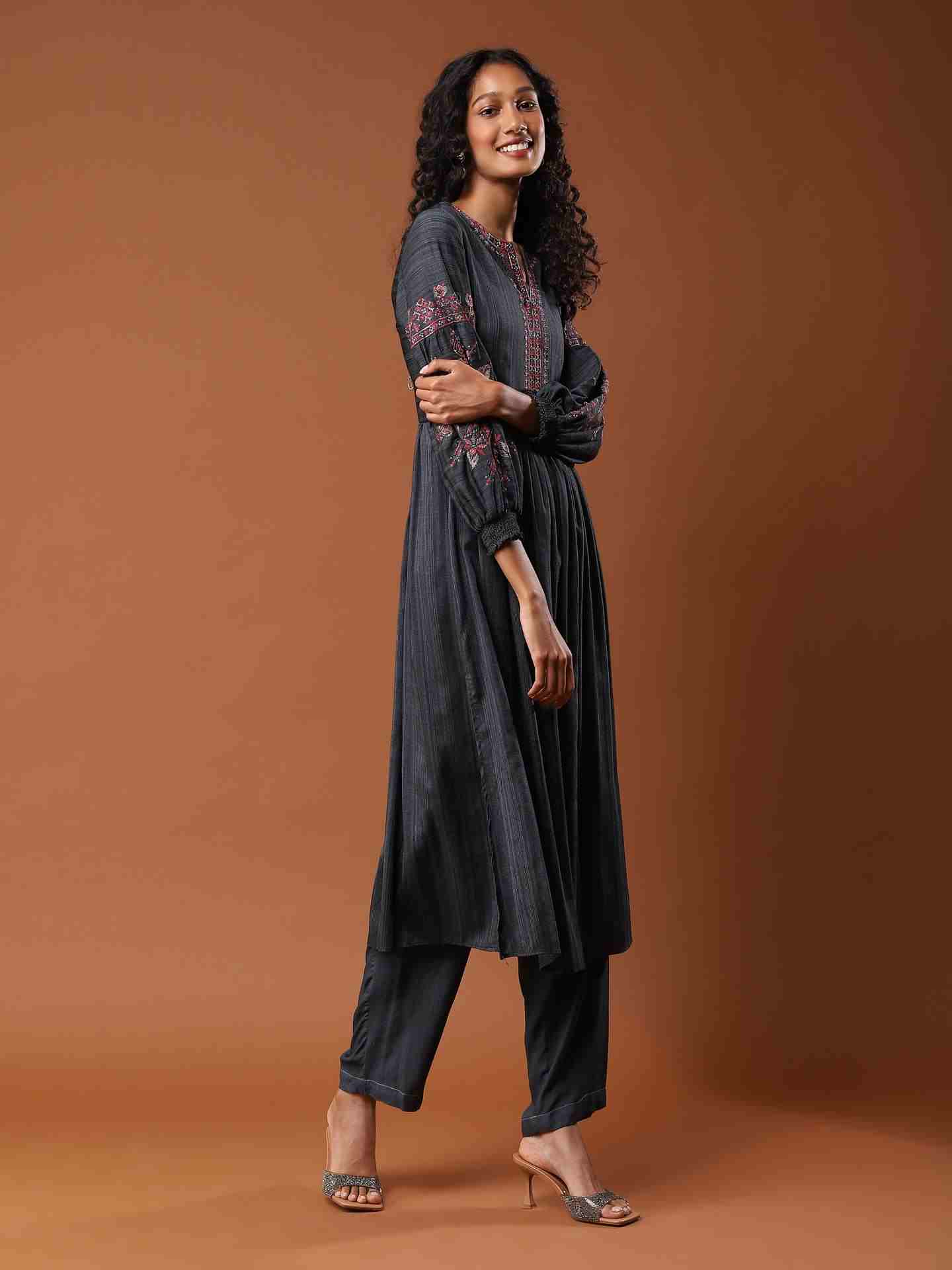 Grey Ludo Silk Suit Set