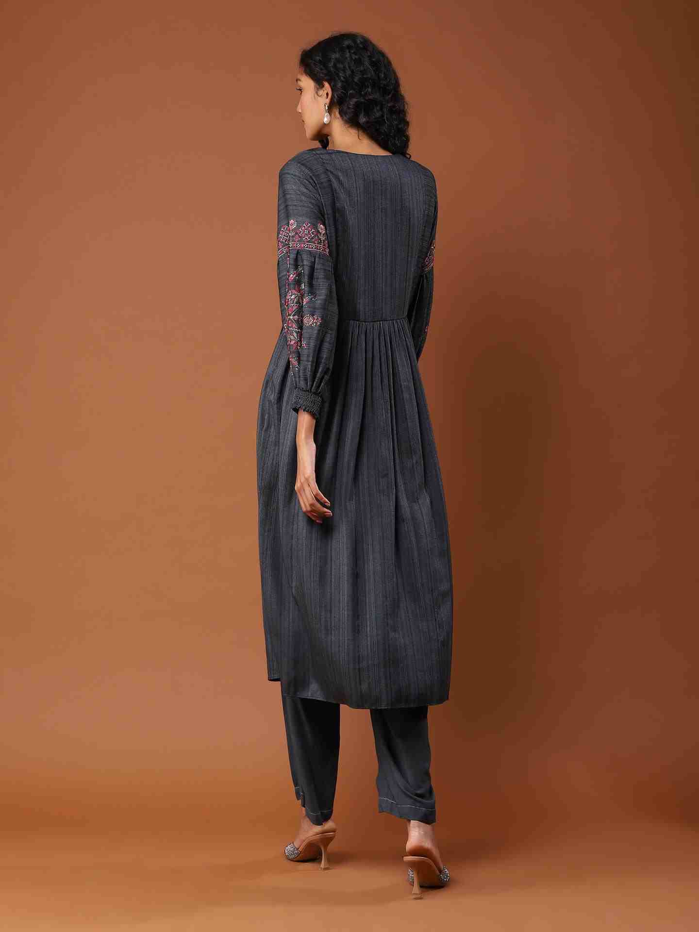 Grey Ludo Silk Suit Set
