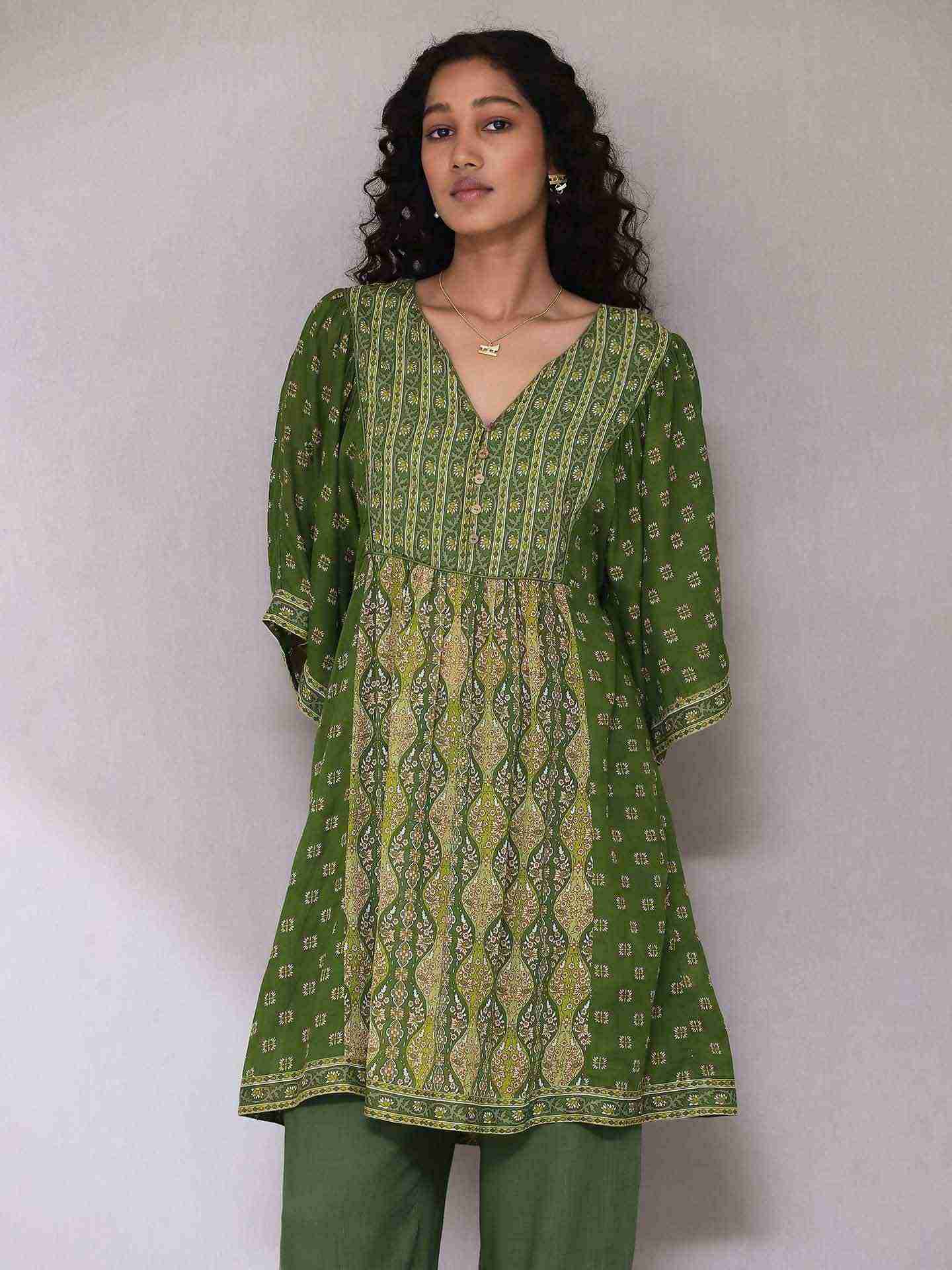 Green Areej Kurta Set