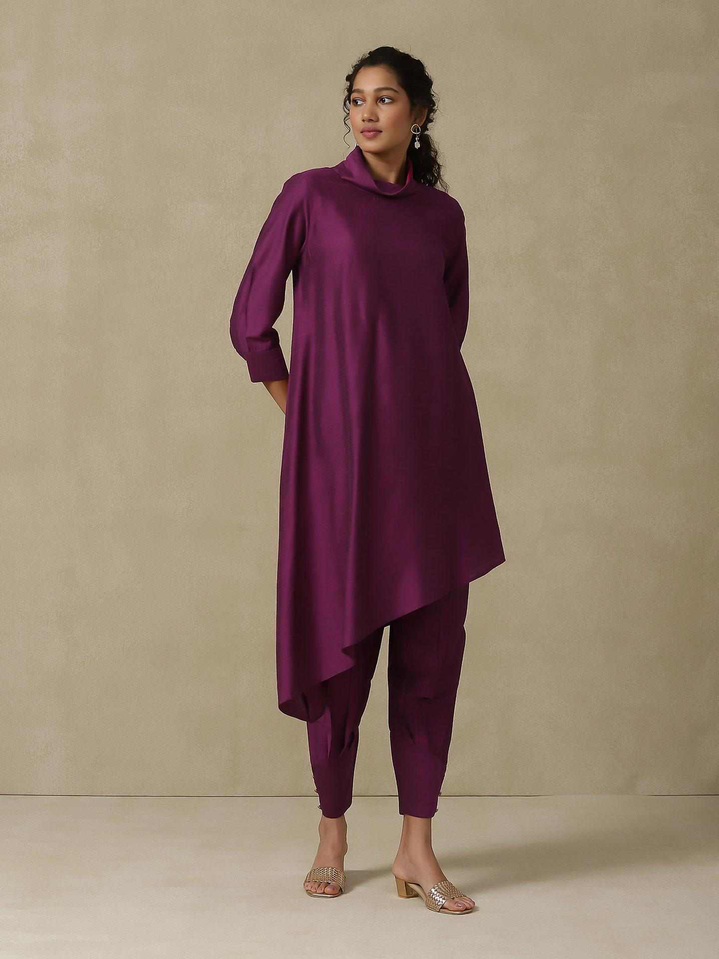 Purple Mogra Solid Kurta Set