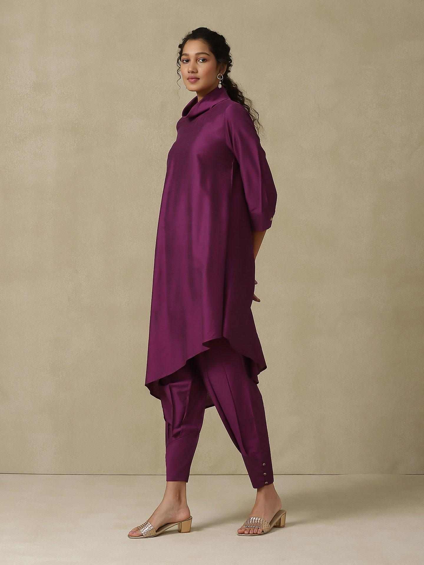 Purple Mogra Solid Kurta Set