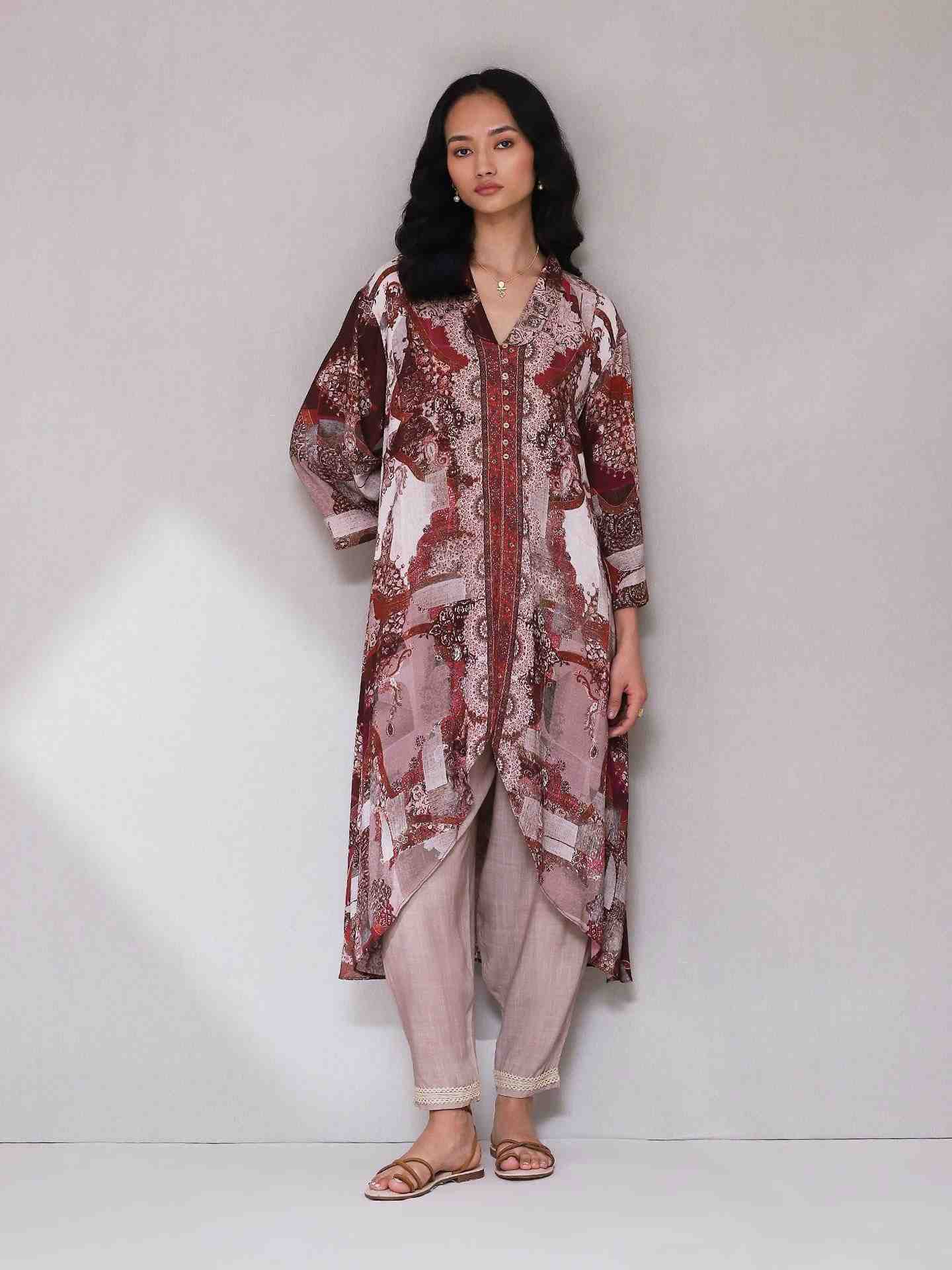 Wine Kashumi Kurta Set