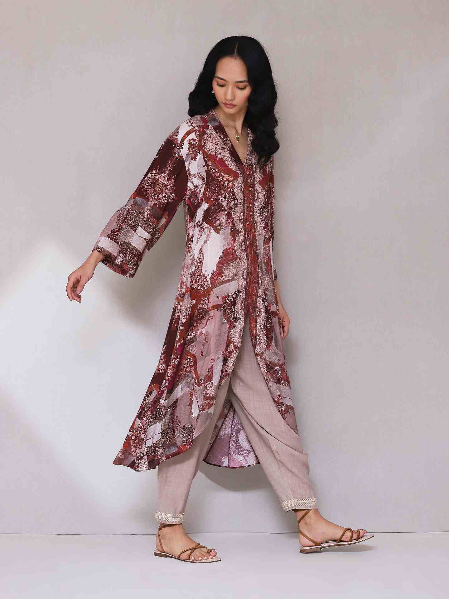 Wine Kashumi Kurta Set