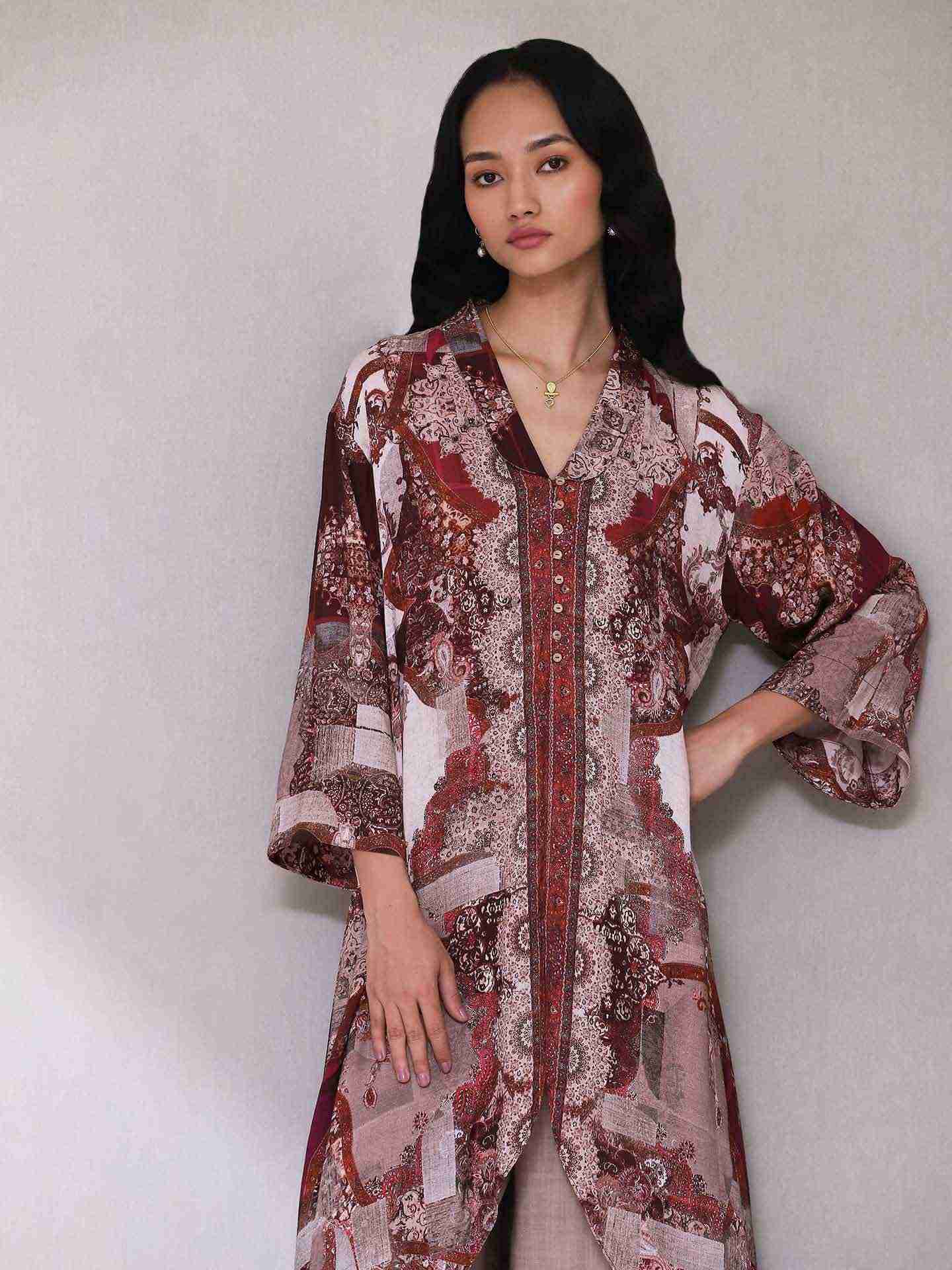 Wine Kashumi Kurta Set