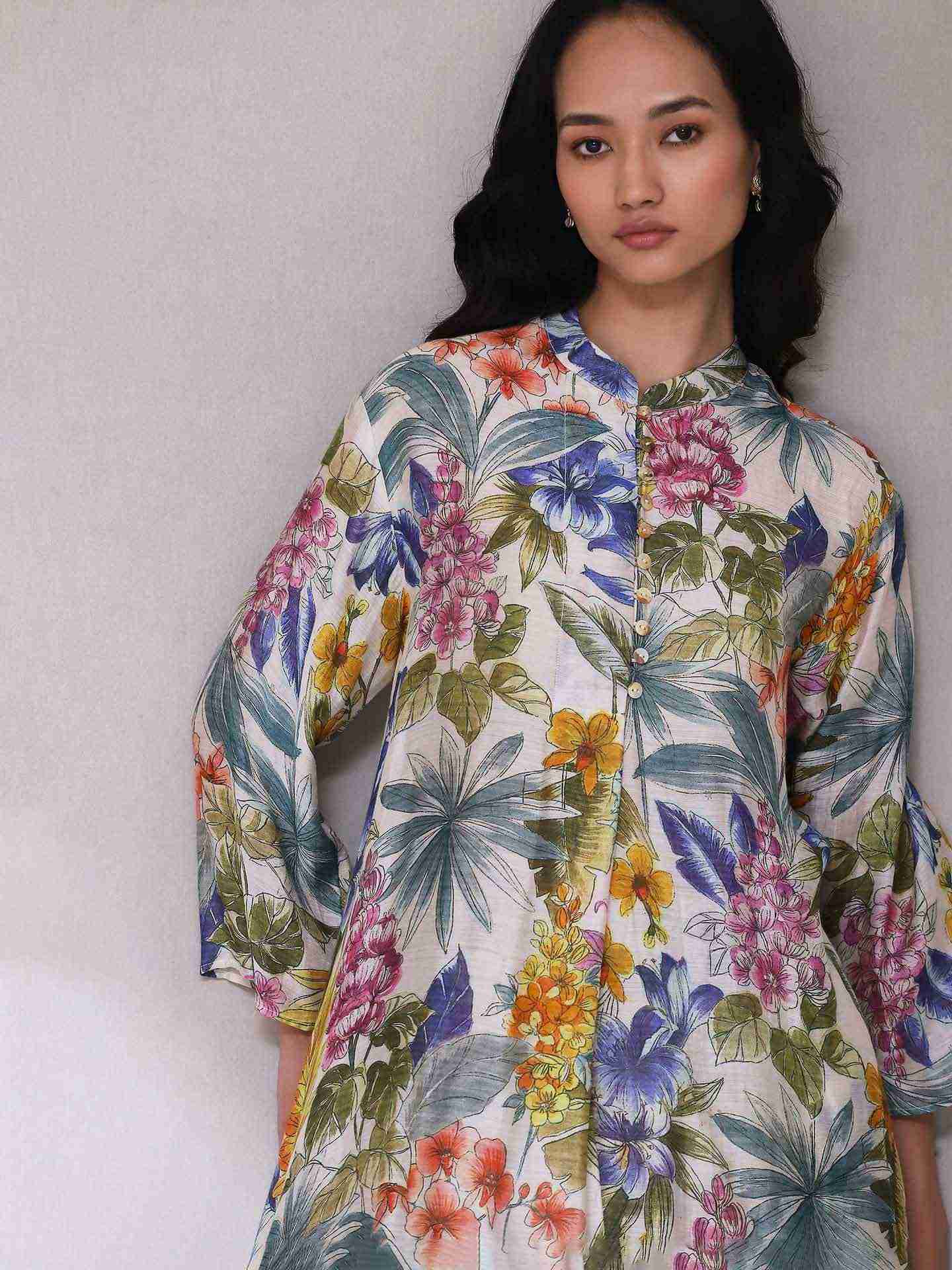 White Multi Tijana Floral Kurta Set