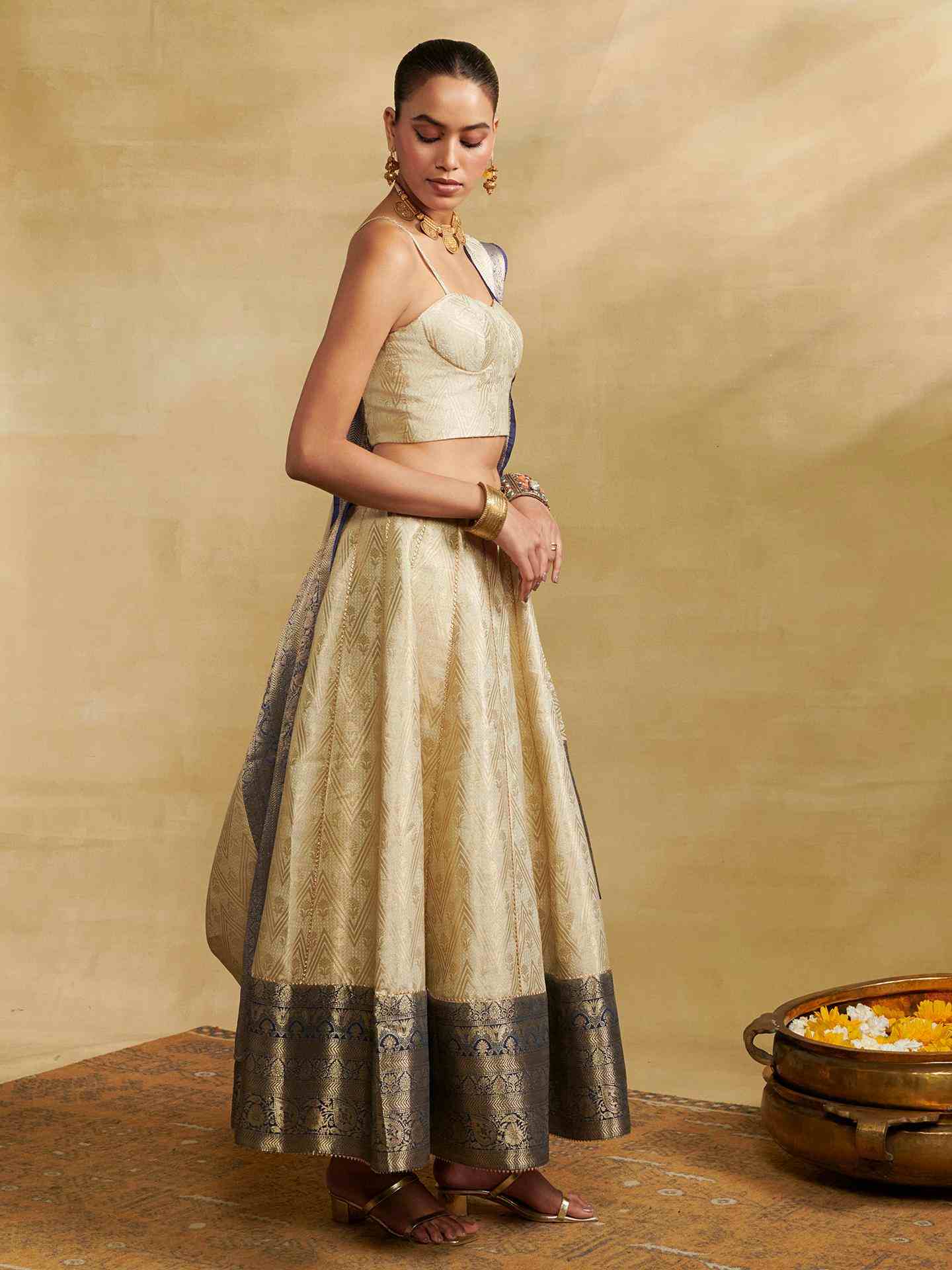 Beige Brocade Lehenga