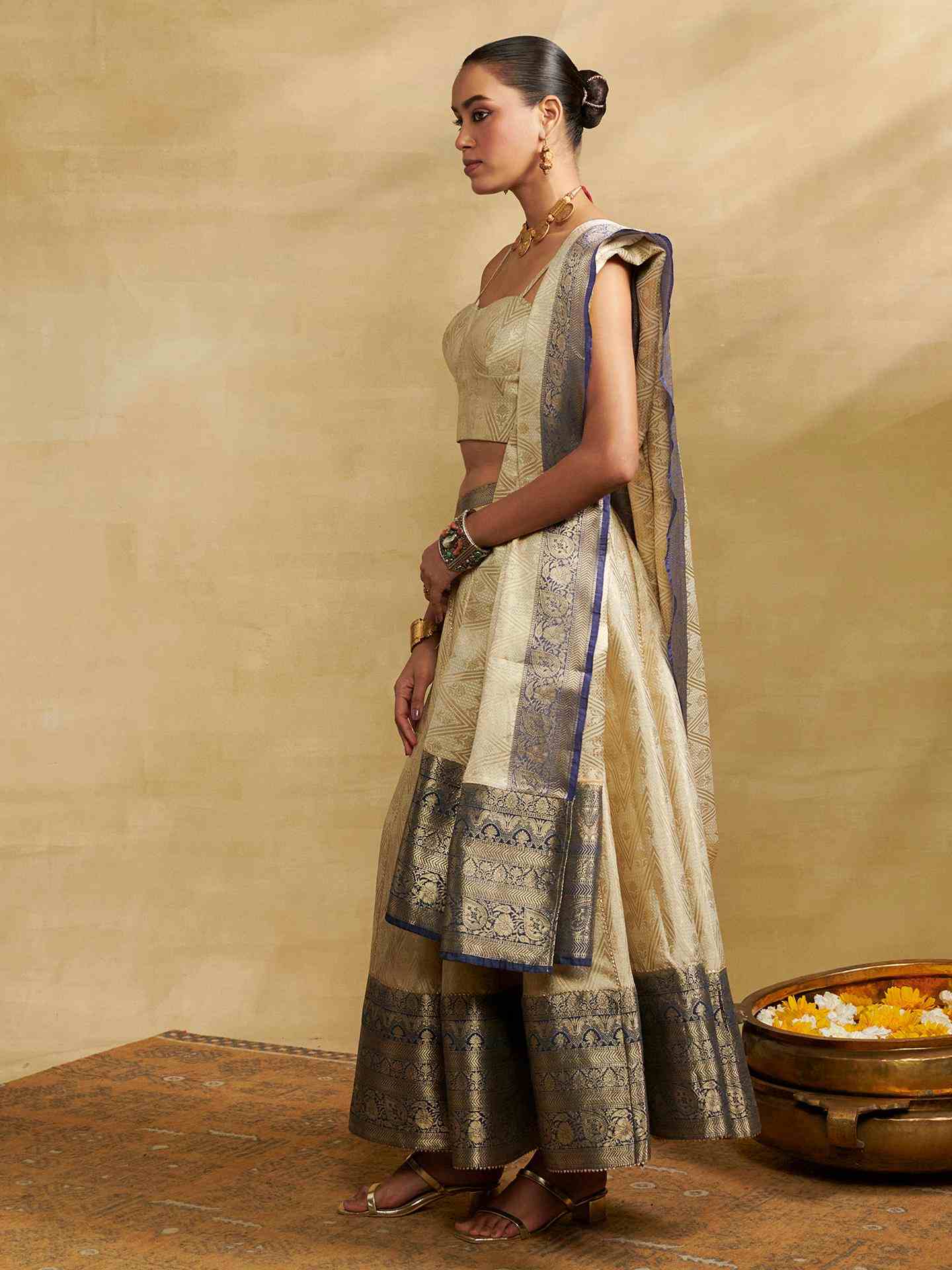 Beige Brocade Lehenga