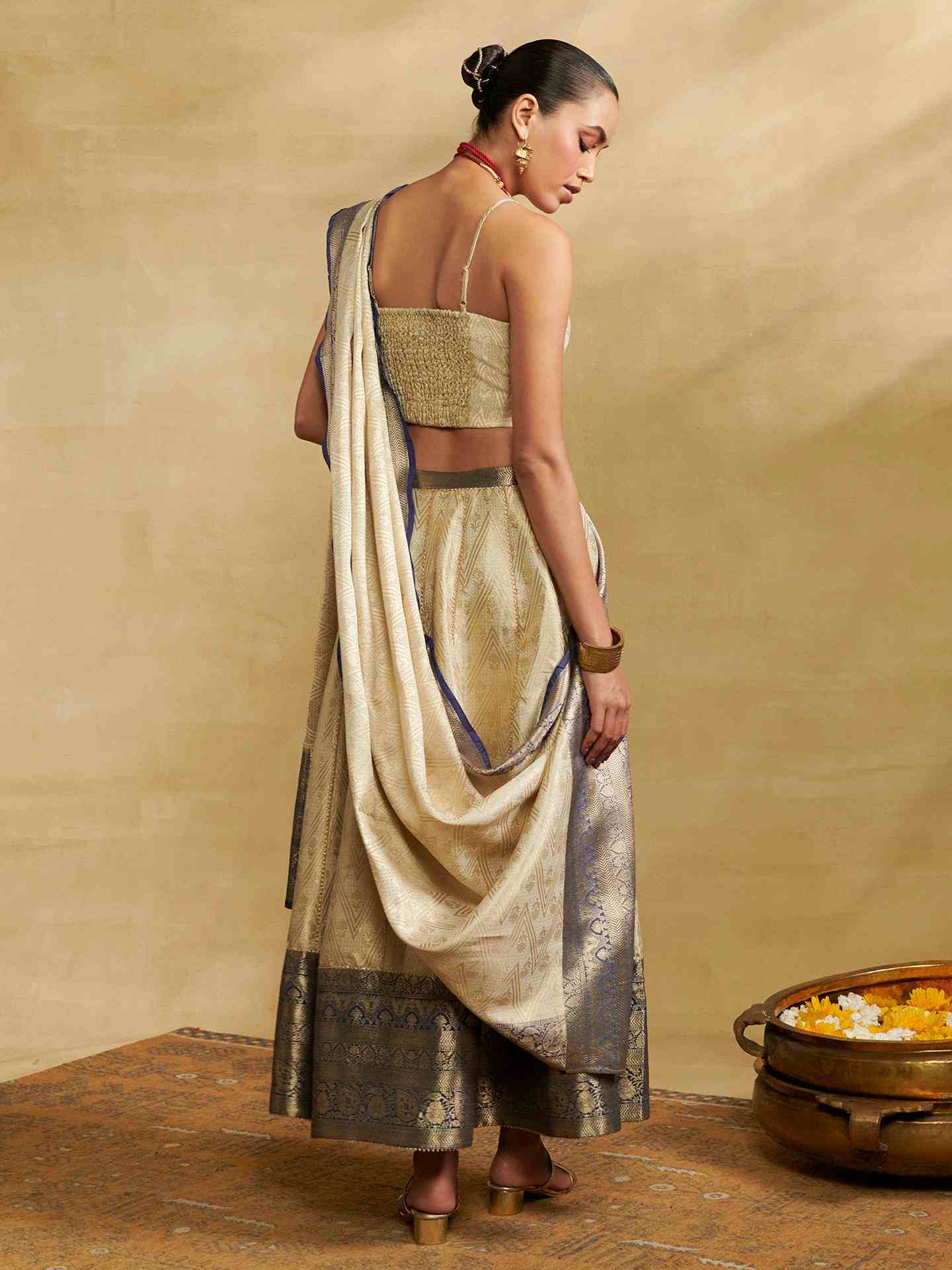 Beige Brocade Lehenga