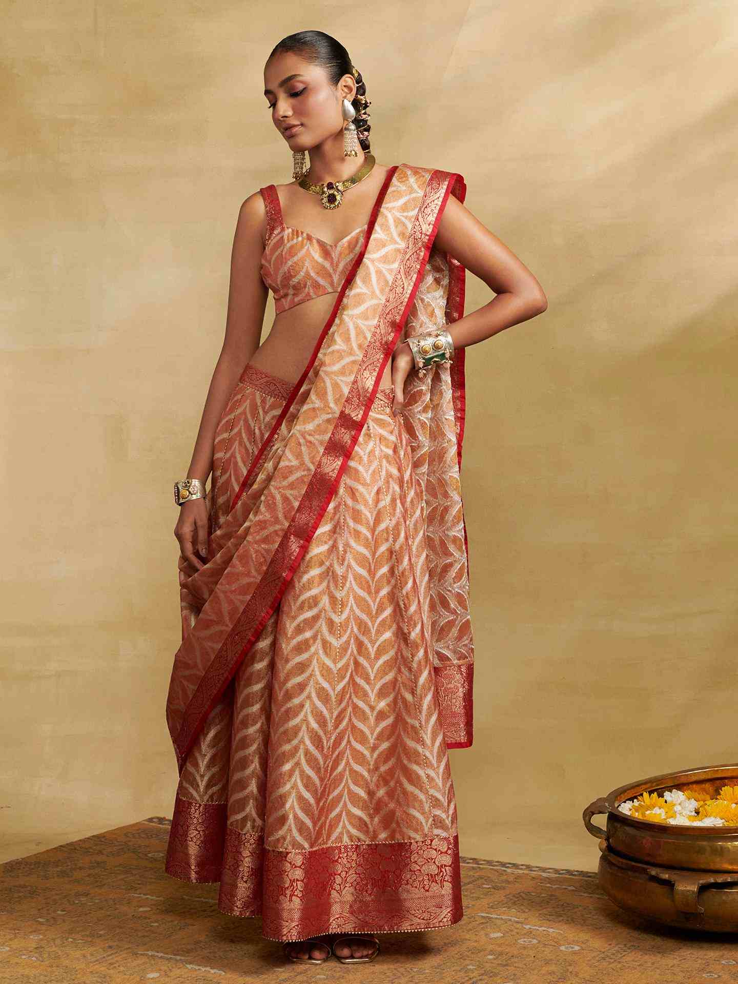 Peach Brocade Lehenga