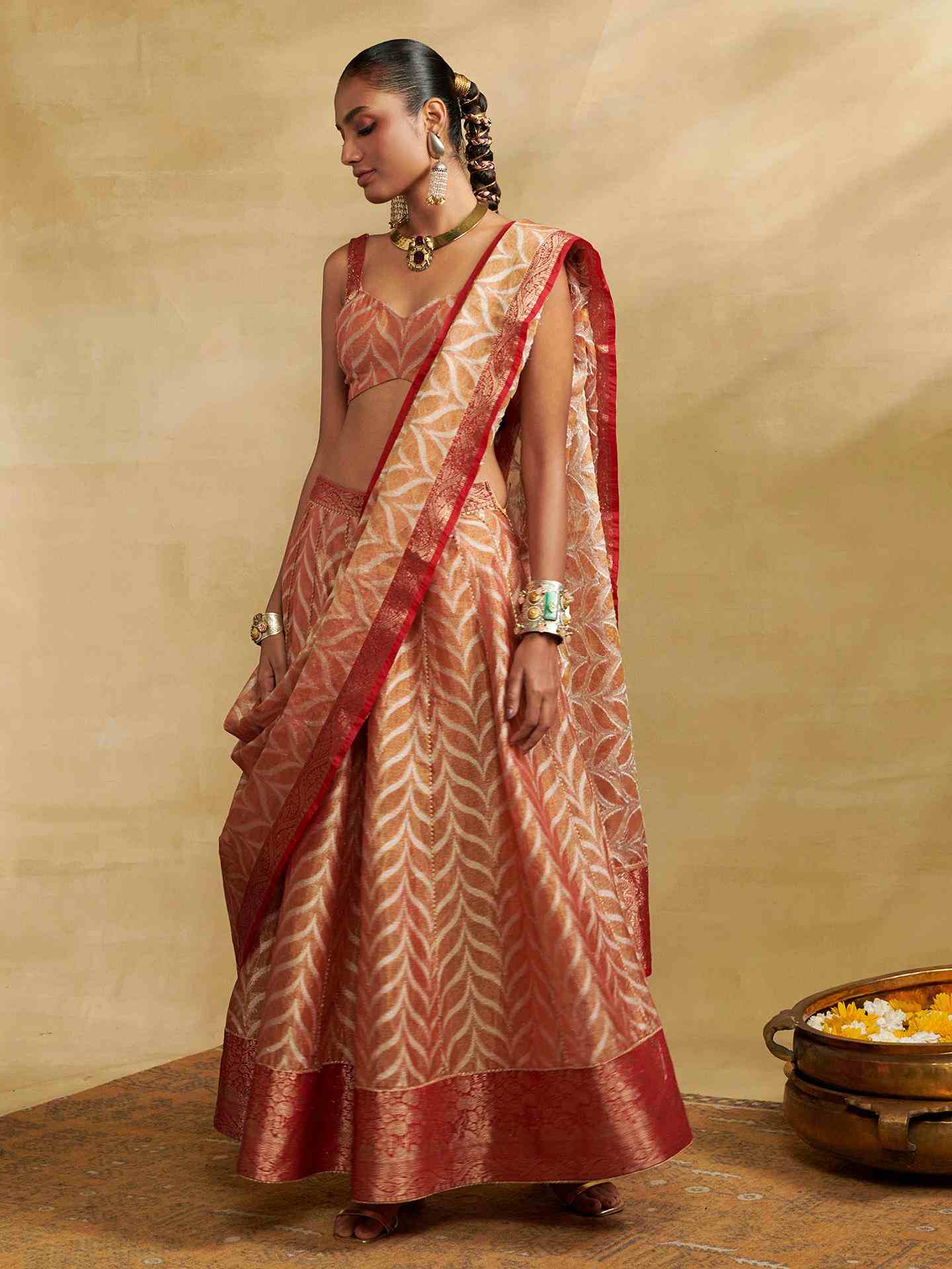 Peach Brocade Lehenga