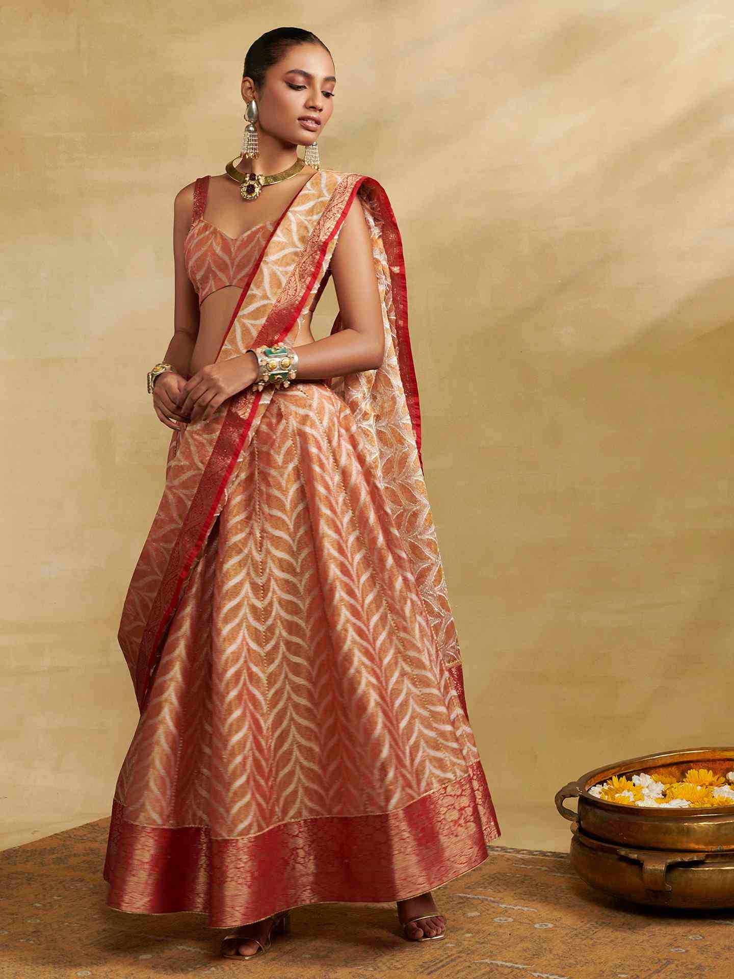 Peach Brocade Lehenga