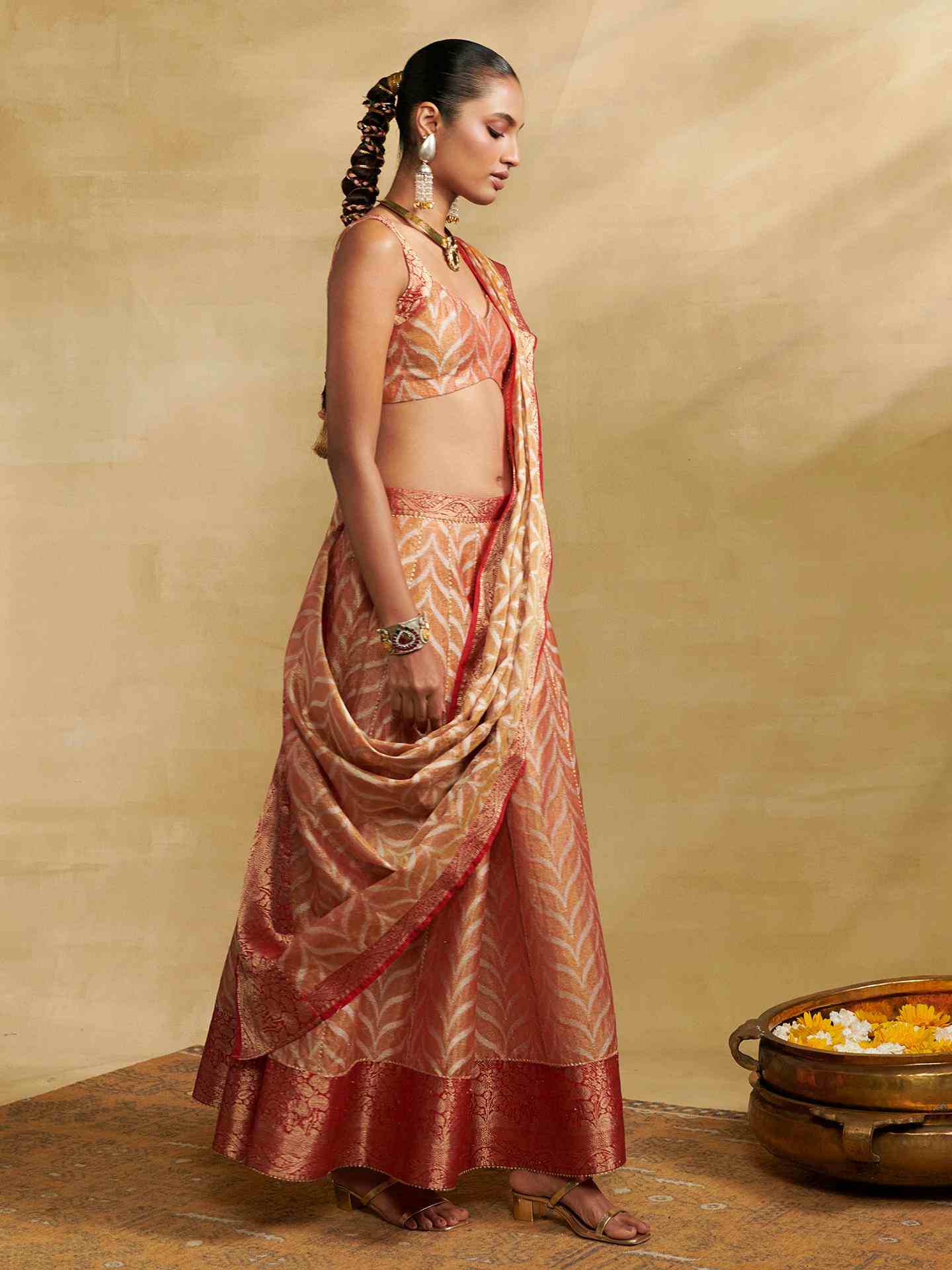 Peach Brocade Lehenga