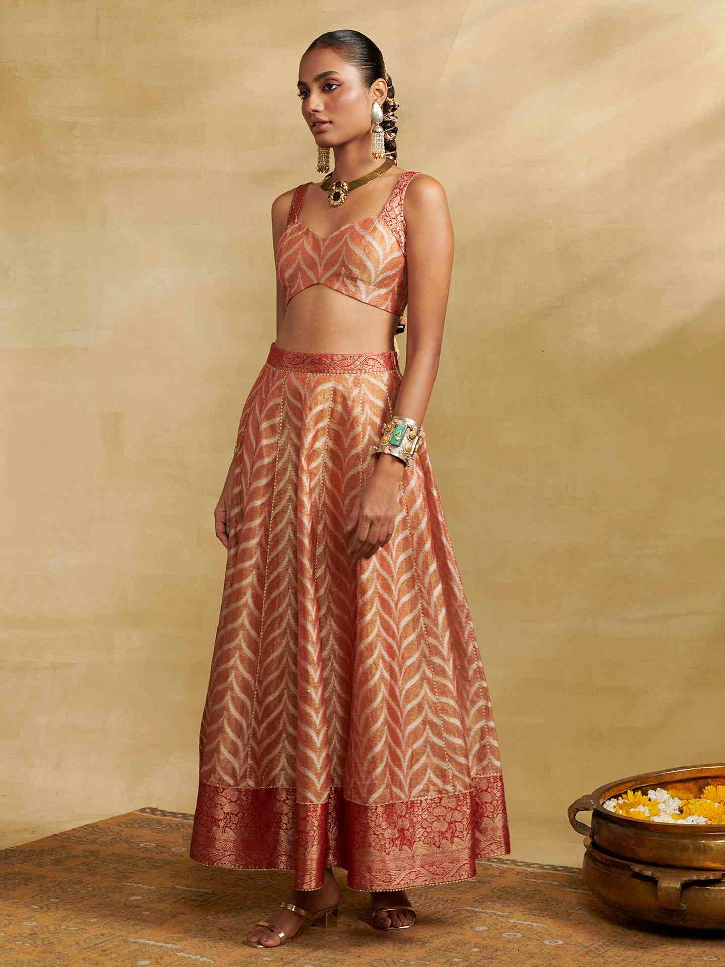 Peach Brocade Lehenga