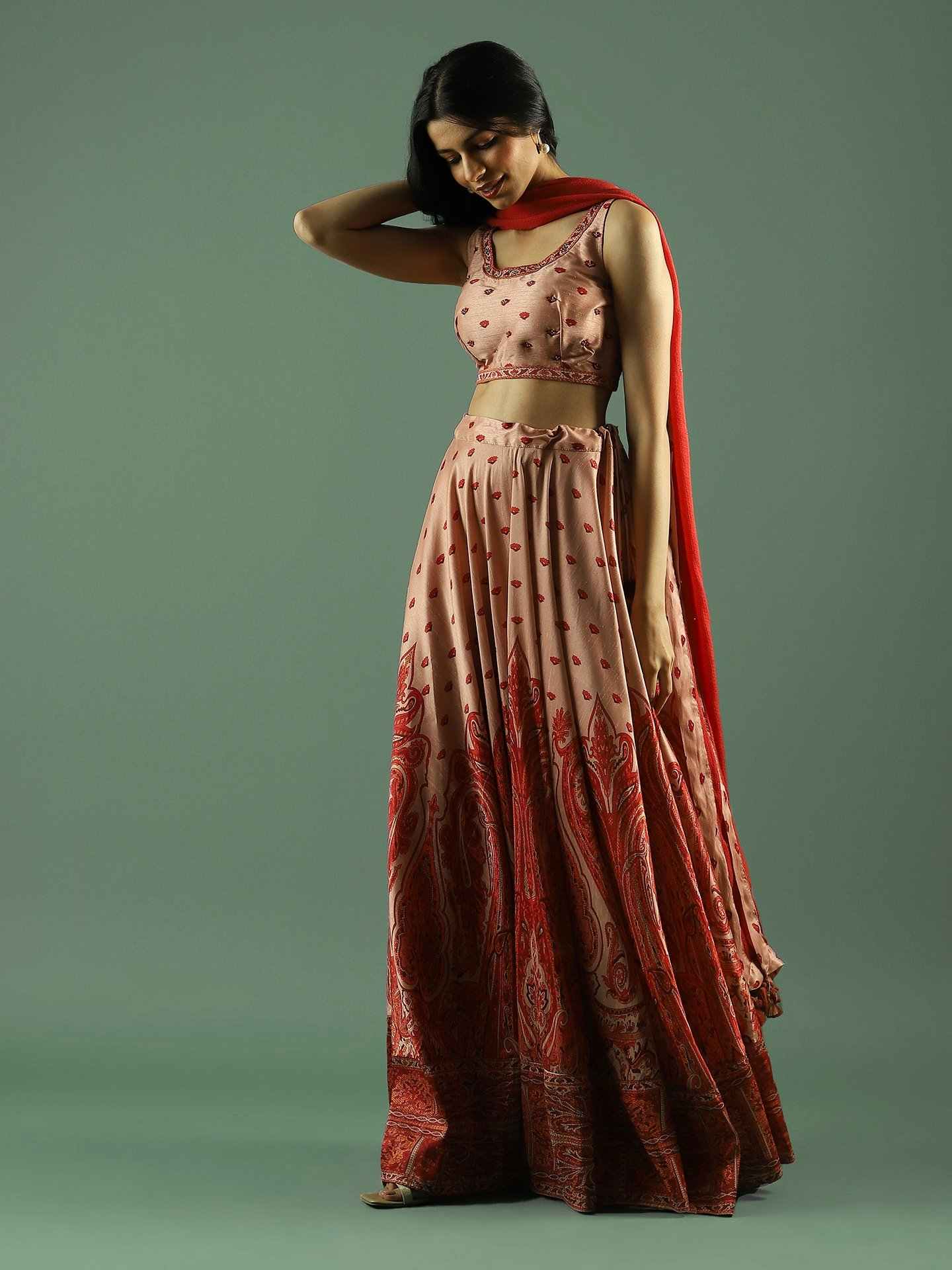 Red Festive Solid Lehenga Set