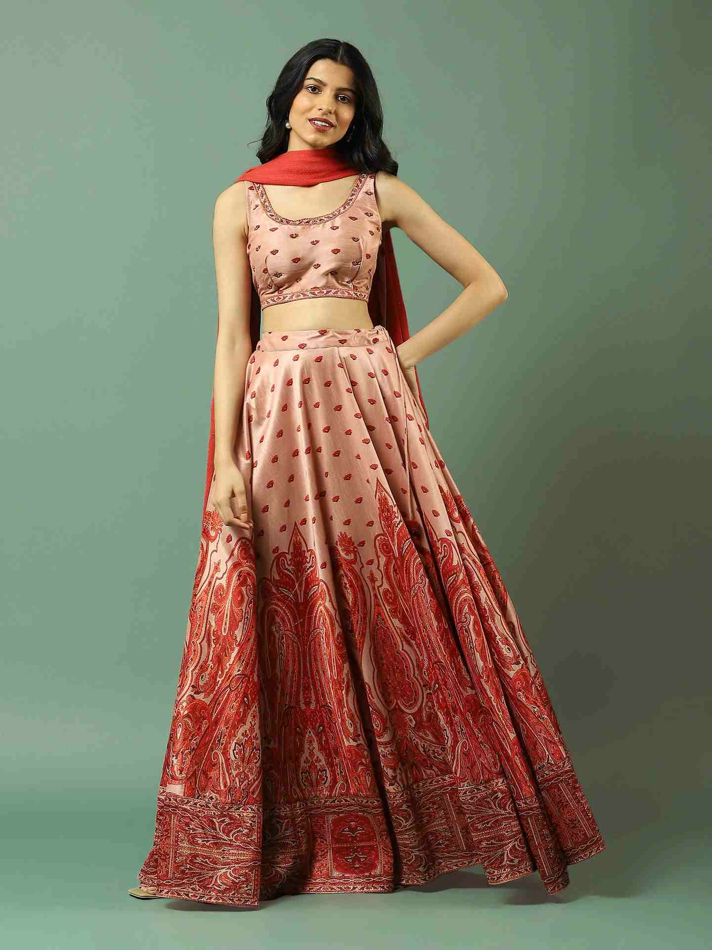 Red Festive Solid Lehenga Set
