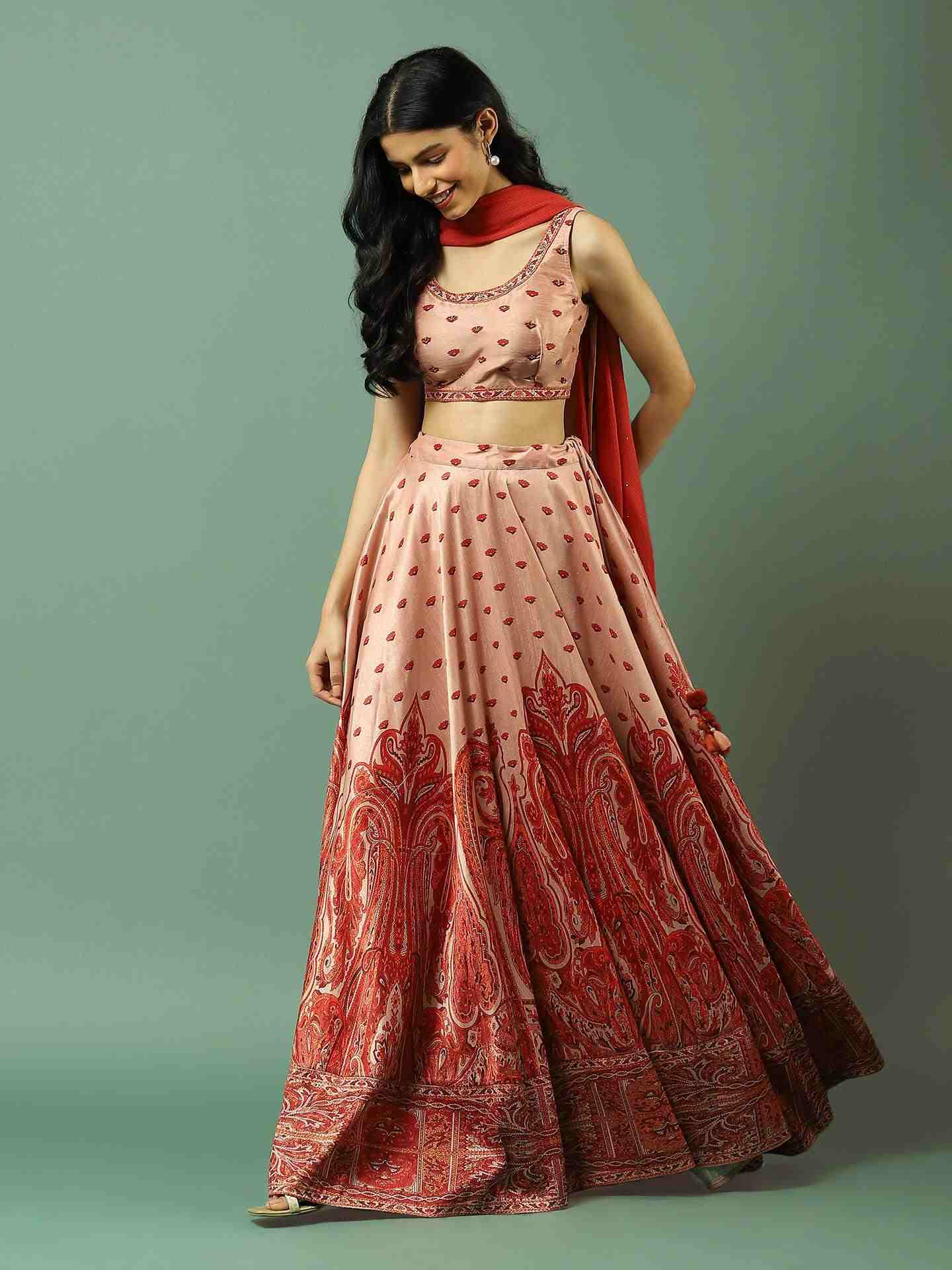 Red Festive Solid Lehenga Set
