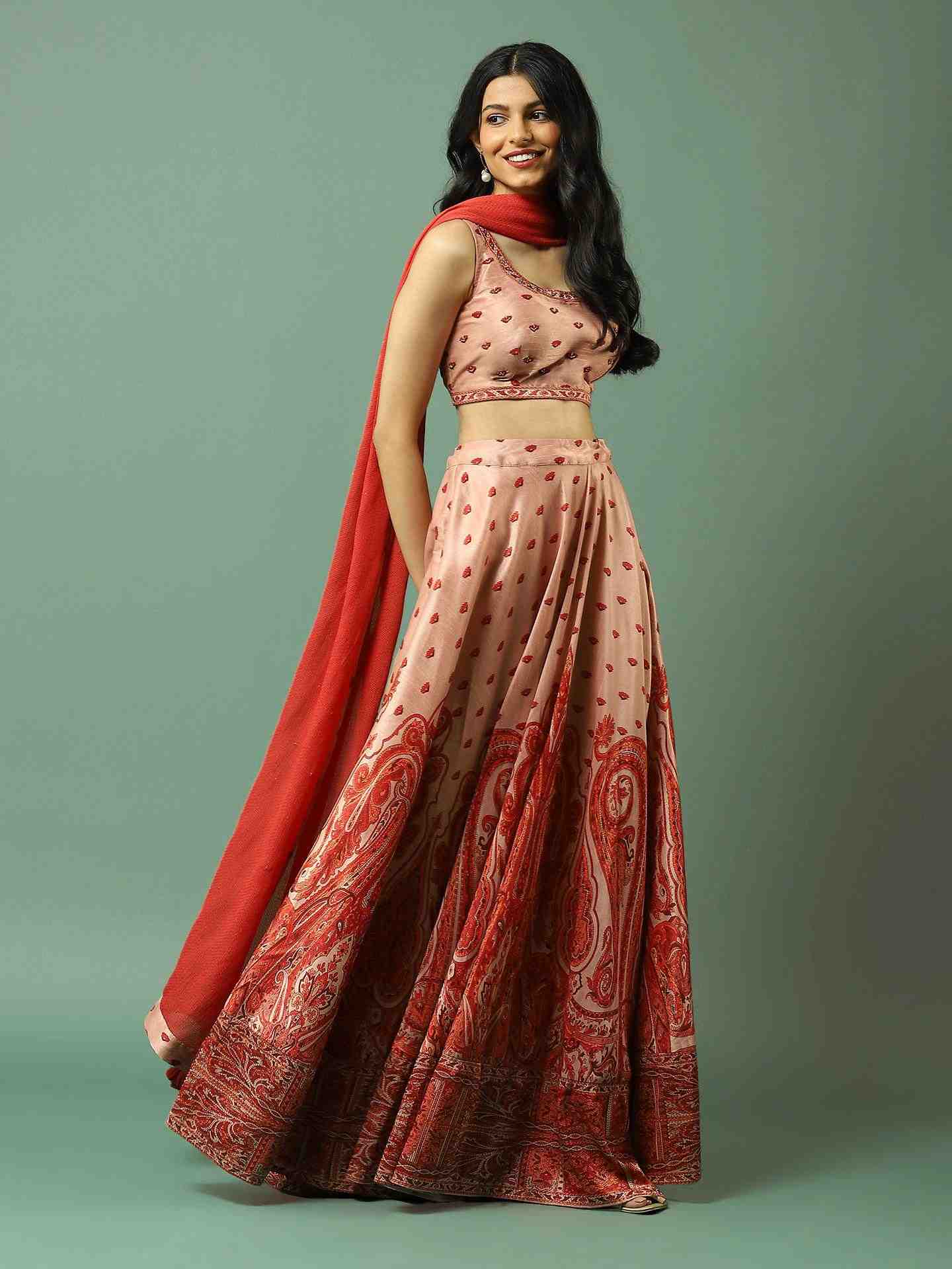 Red Festive Solid Lehenga Set