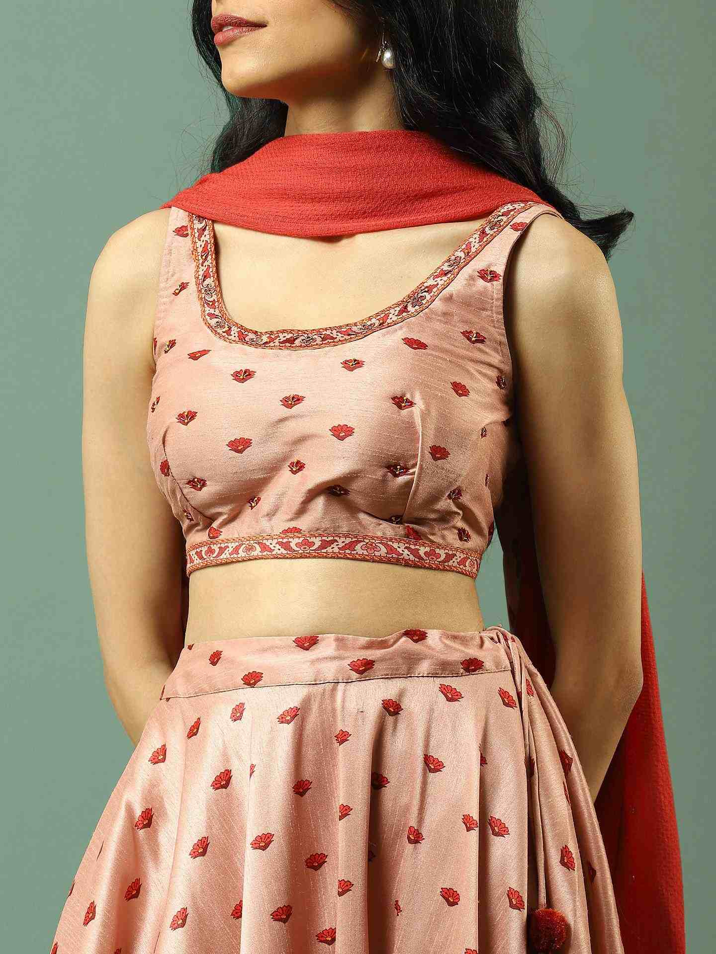 Red Festive Solid Lehenga Set