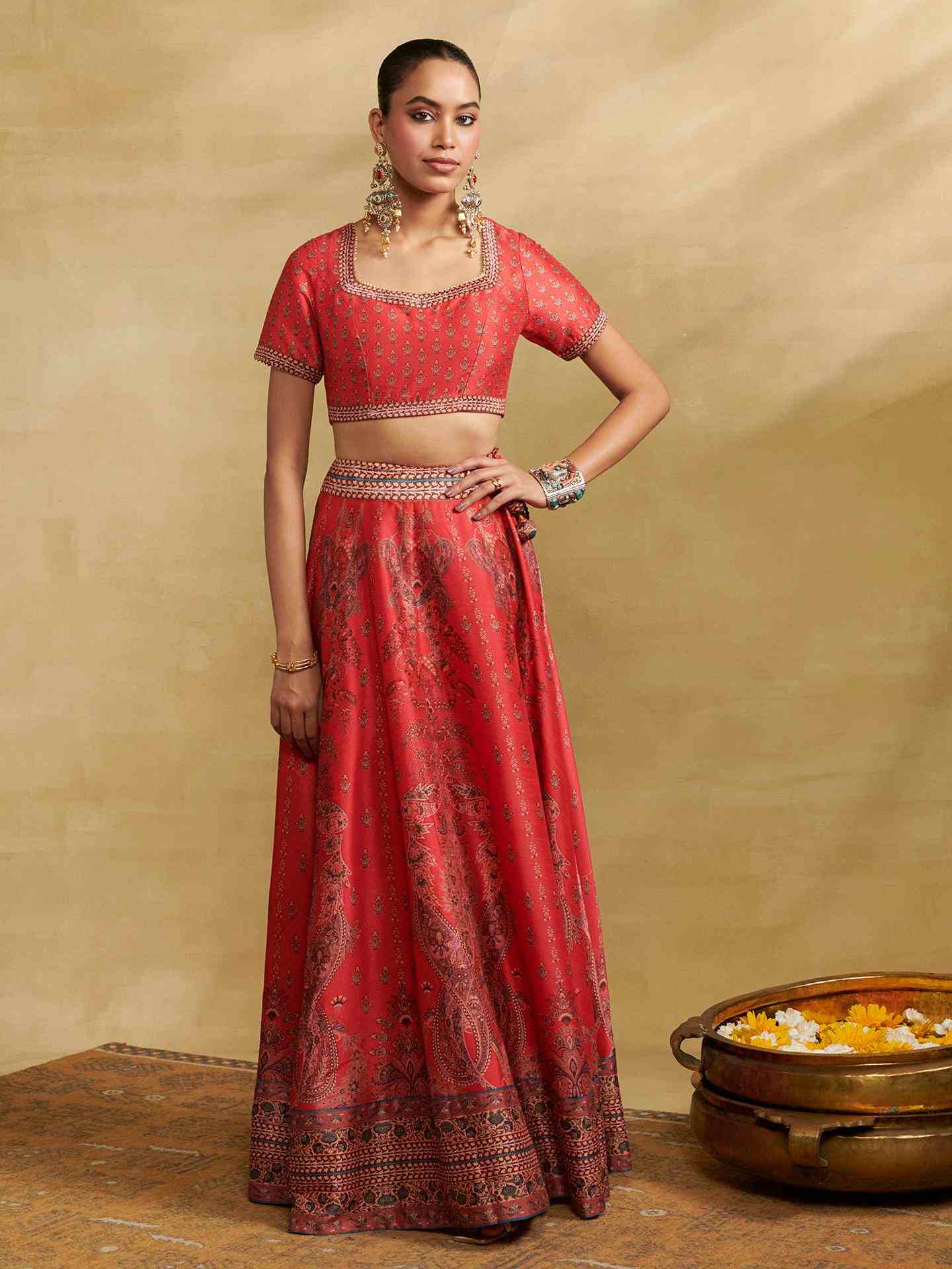 Red Tuberose Lehenga