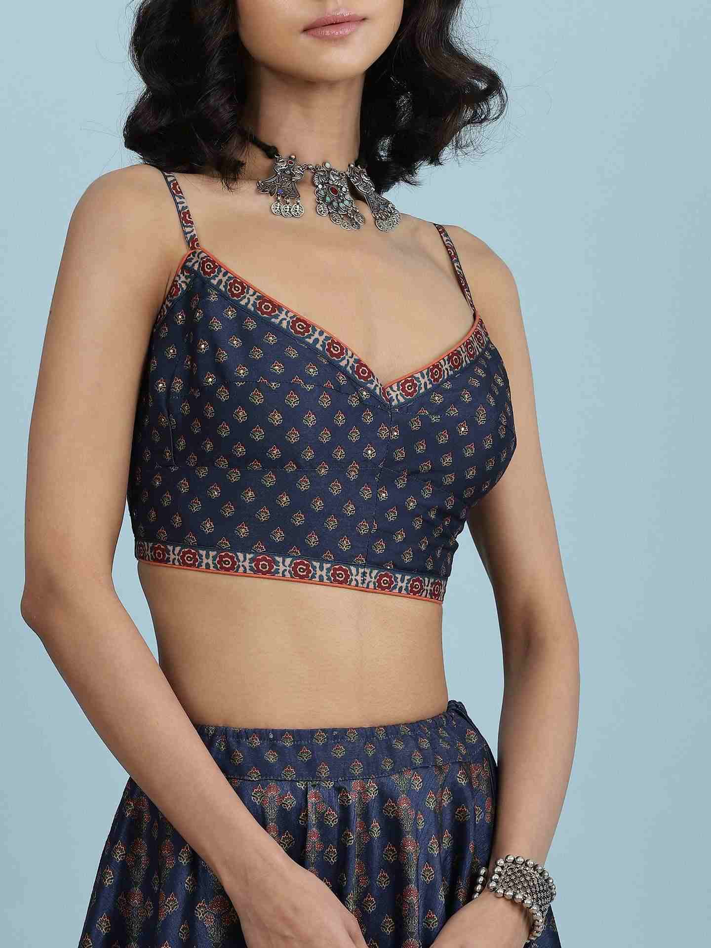Blue Ajarak Lehenga Set