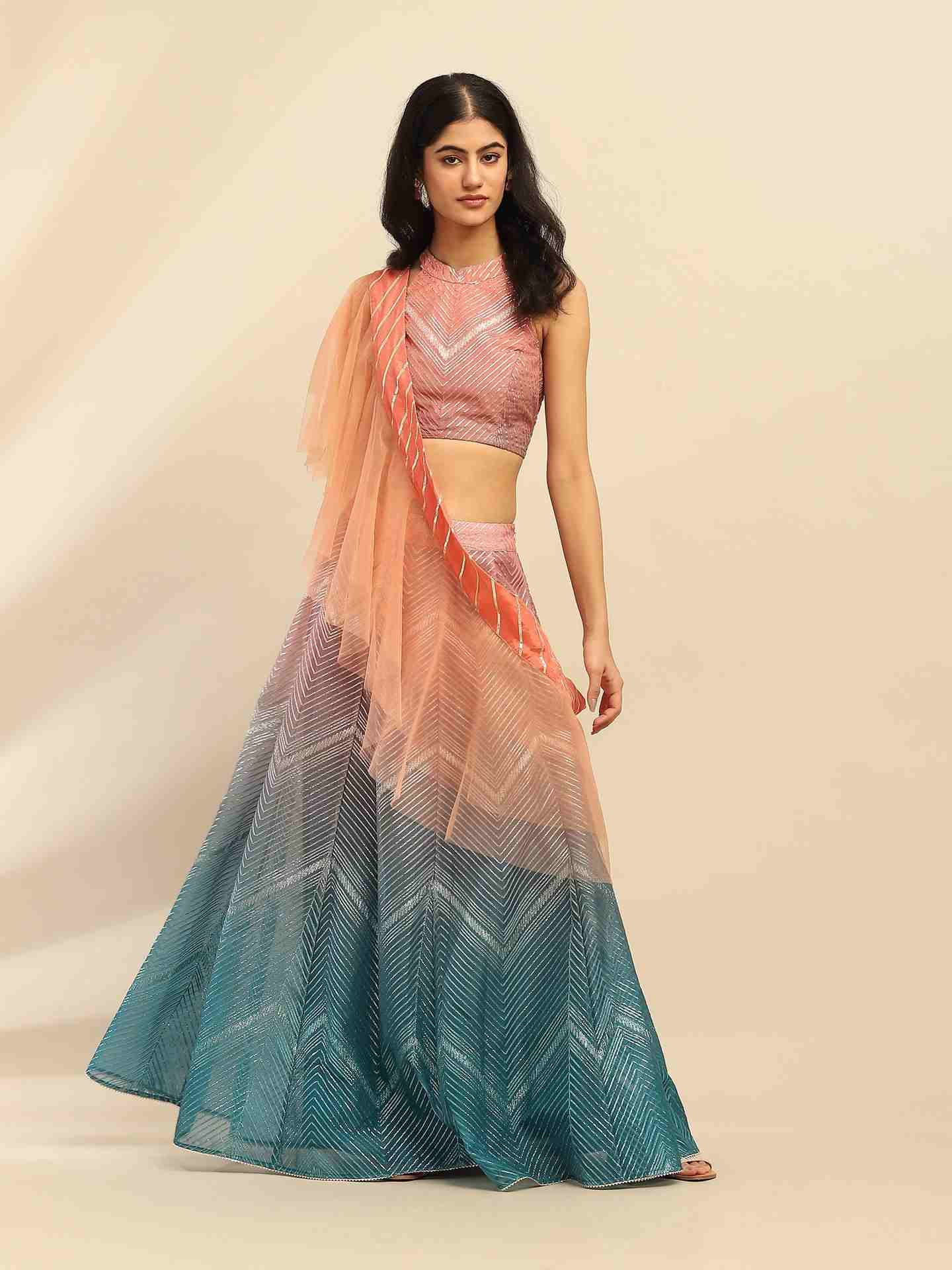 Pink & Blue Gota Festive Lehenga Set