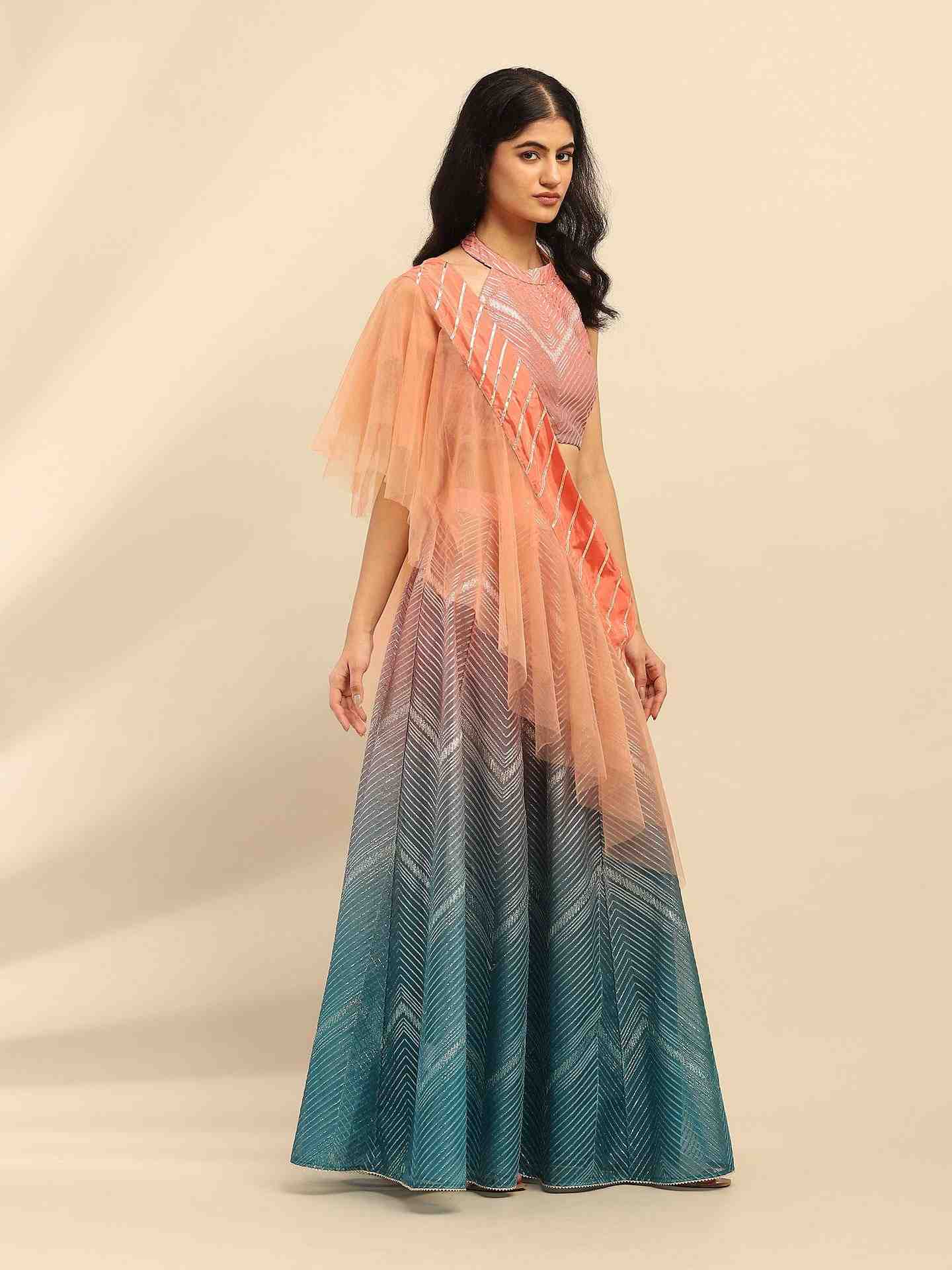 Pink & Blue Gota Festive Lehenga Set