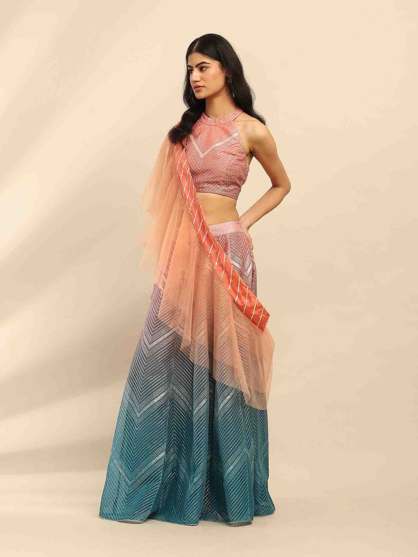 Pink & Blue Gota Festive Lehenga Set
