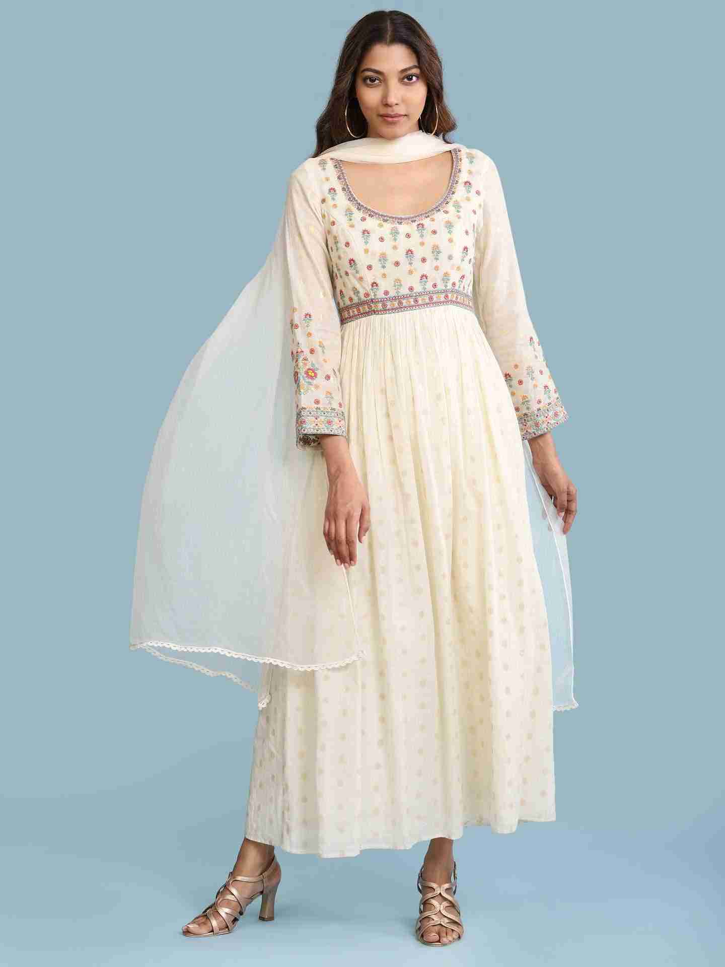 Ecru Indra Solid Anarkali Suit