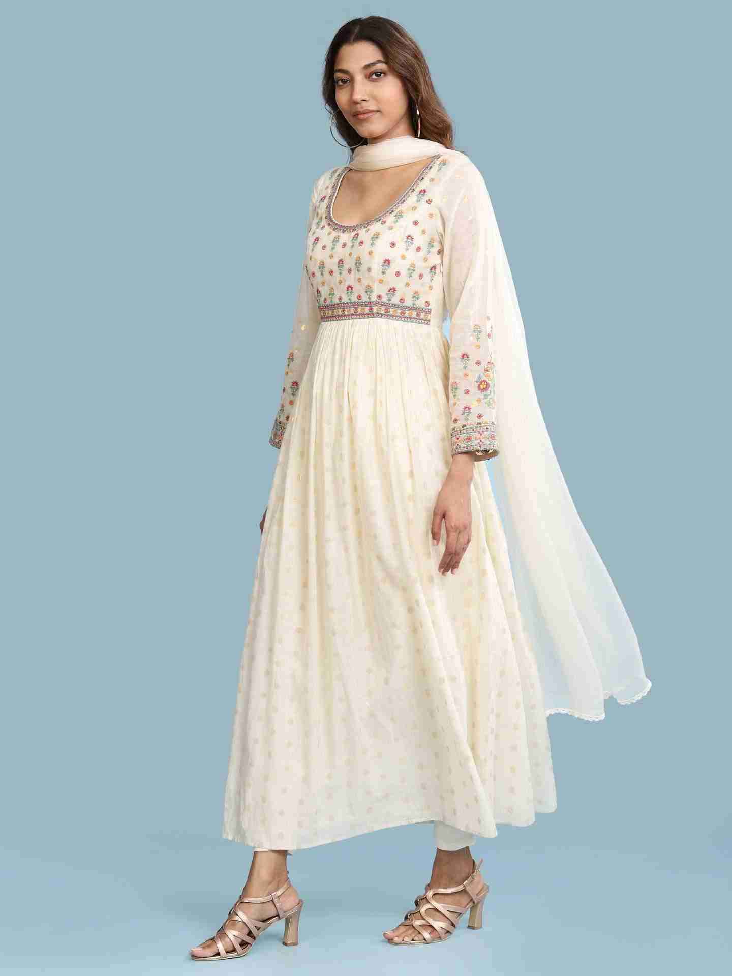 Ecru Indra Solid Anarkali Suit