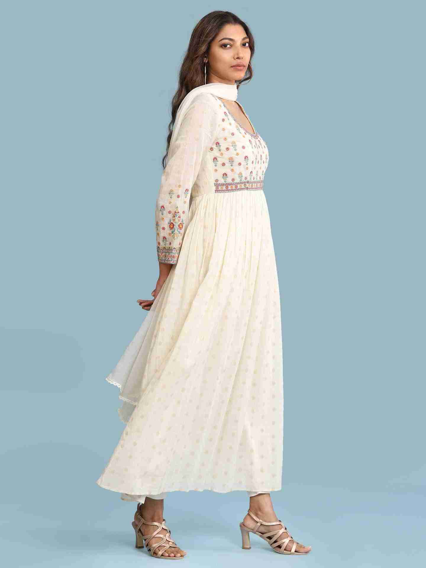 Ecru Indra Solid Anarkali Suit