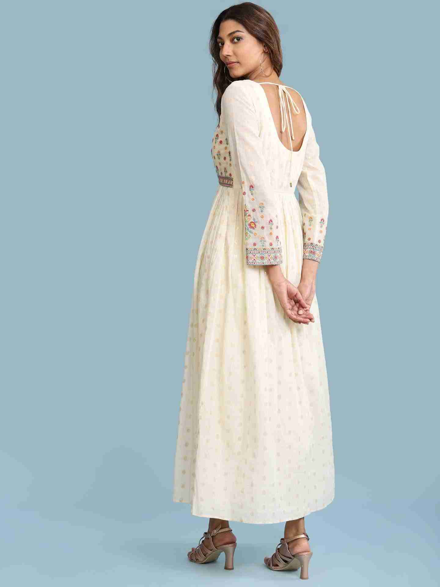 Ecru Indra Solid Anarkali Suit