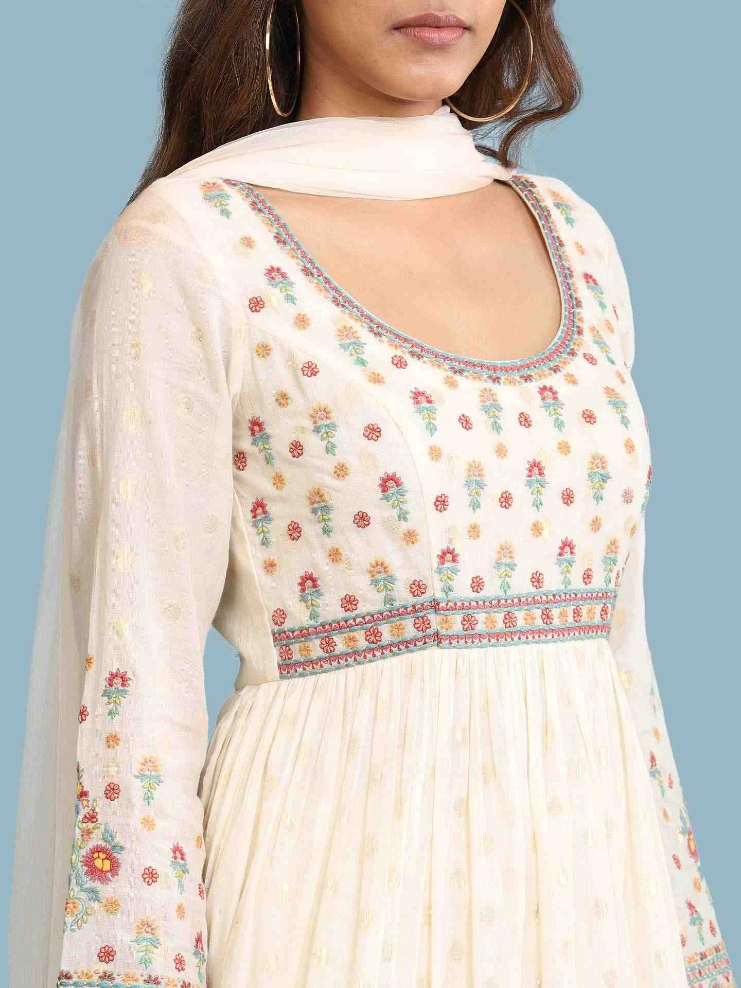 Ecru Indra Solid Anarkali Suit