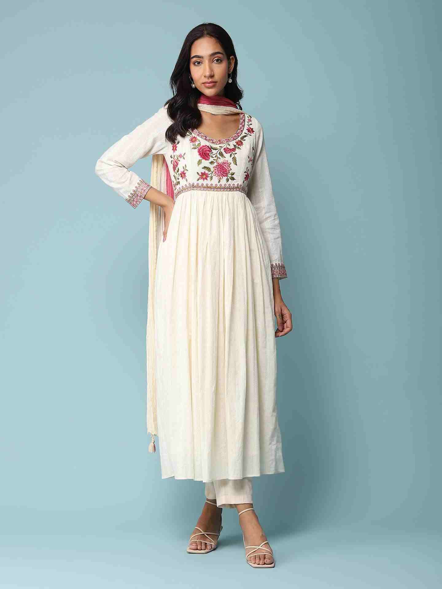 Off White Faiza Solid Anarkali Suit