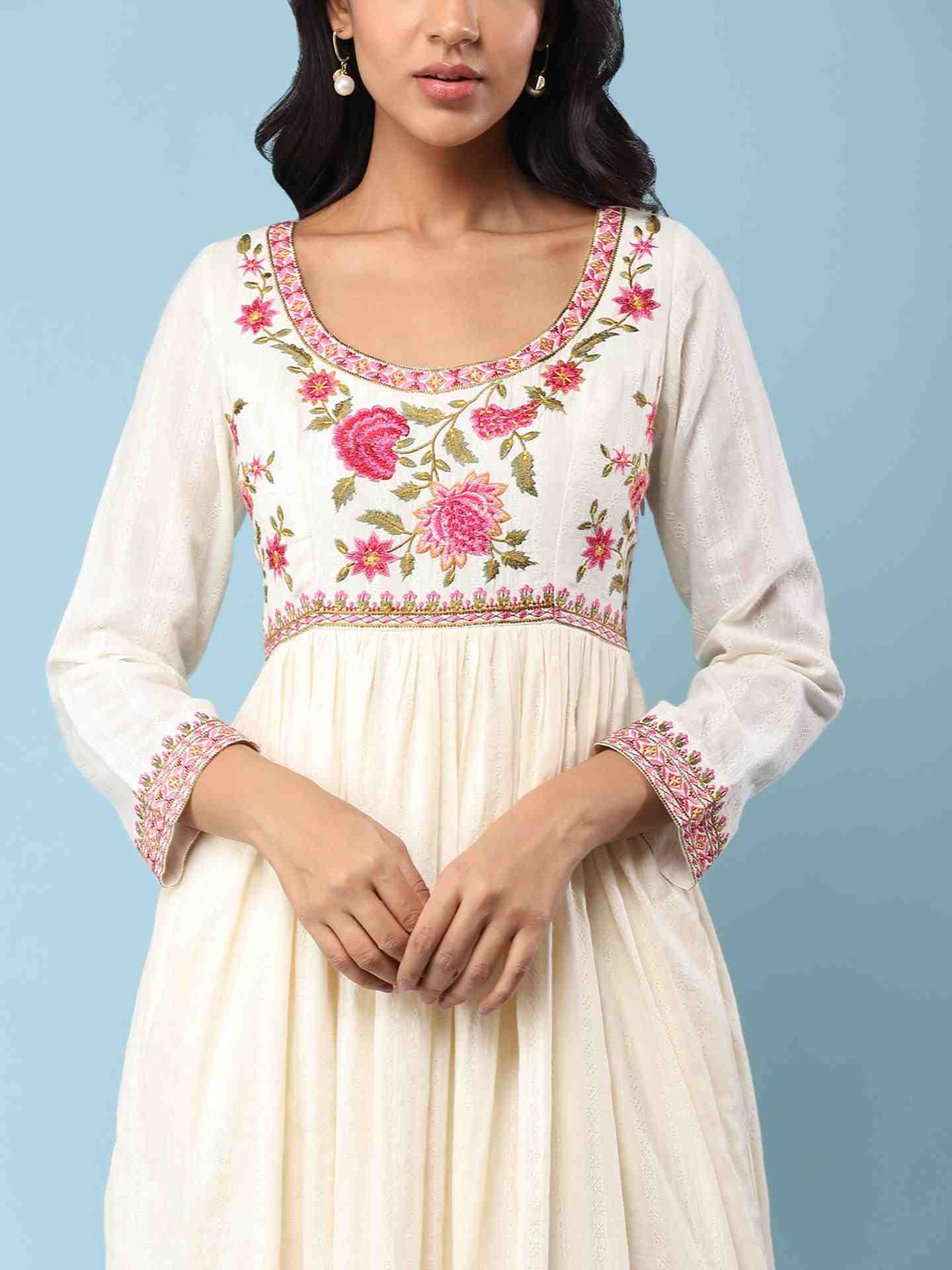 Off White Faiza Solid Anarkali Suit